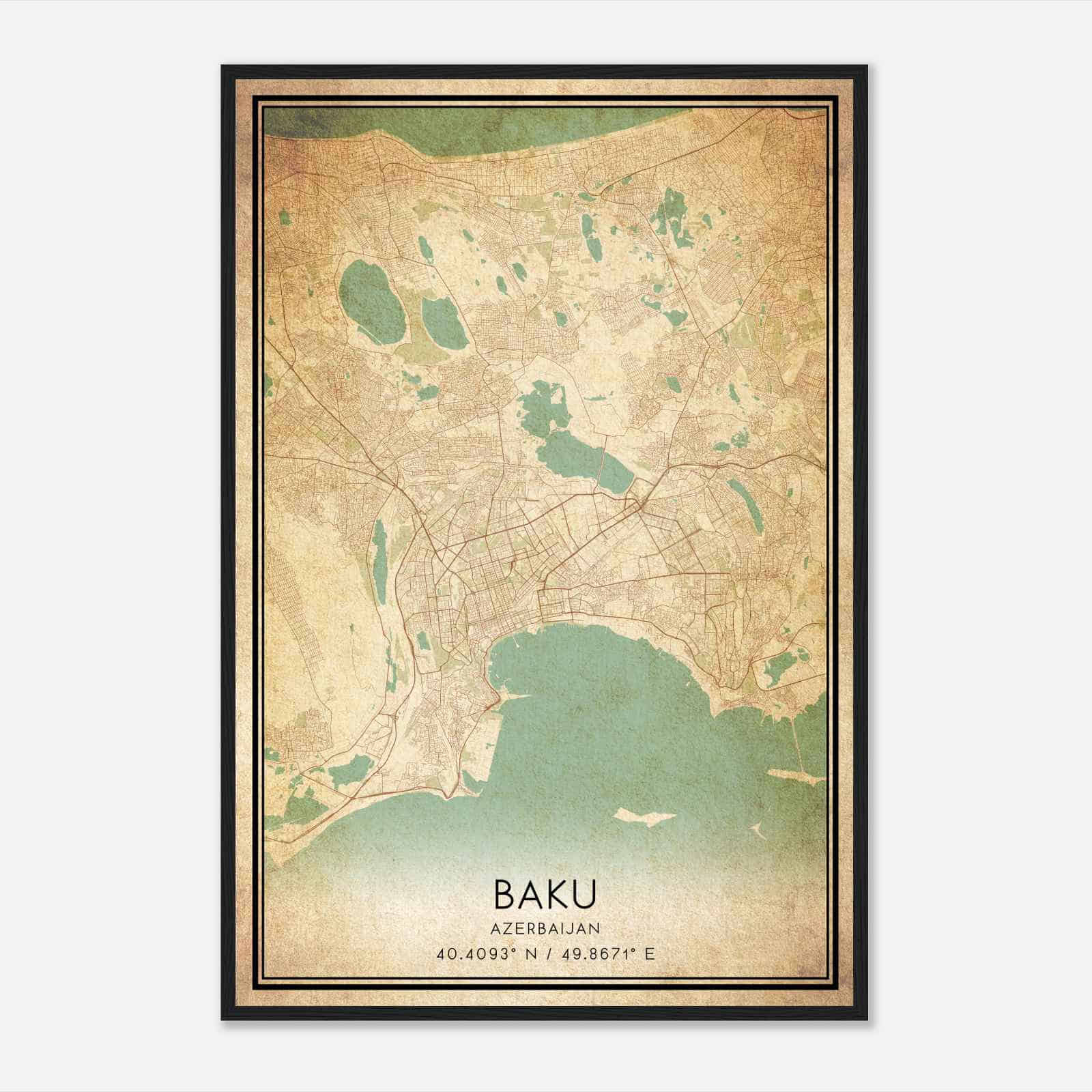 Vintage Baku Azerbaijan Map Poster, Baku City Road Wall Art Print
