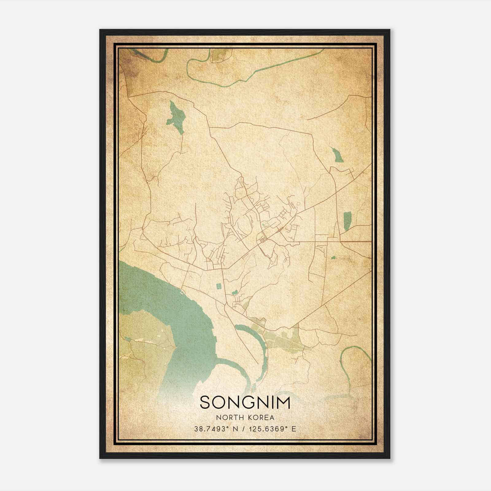 Vintage Songnim North Korea Map Poster, Songnim City Road Wall Art Print