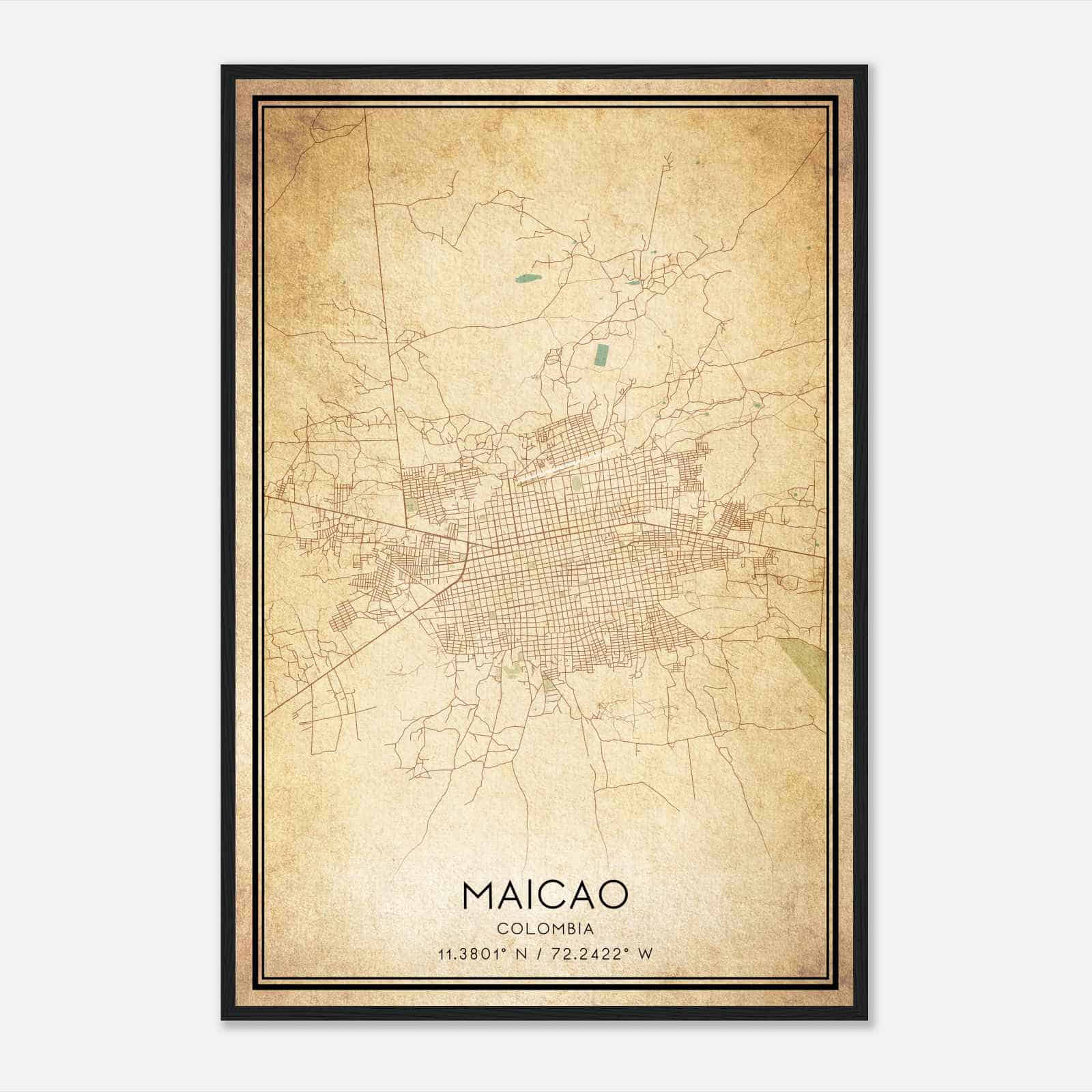 Vintage Maicao Colombia Map Poster, Maicao City Road Wall Art Print
