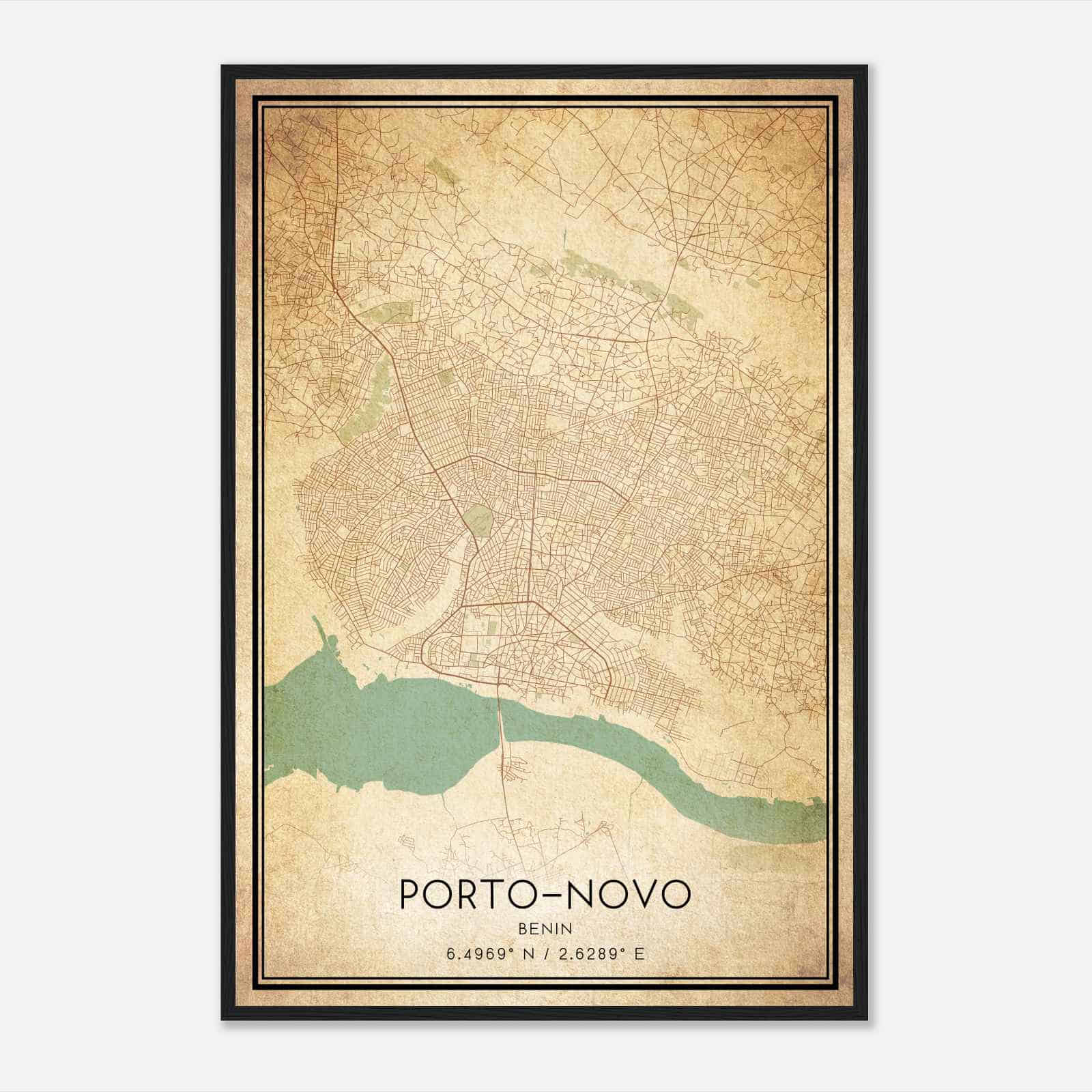 Vintage PortoNovo Benin Map Poster, PortoNovo City Road Wall Art Print
