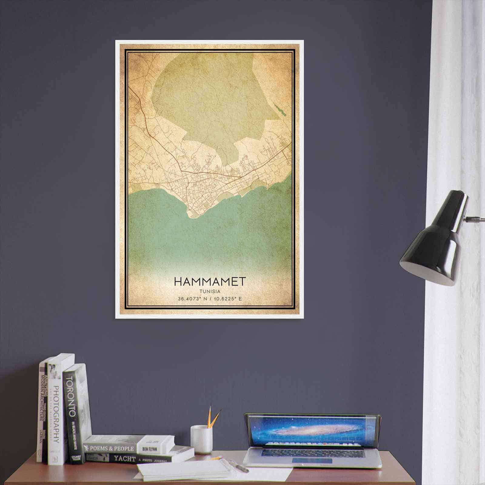 Vintage Hammamet Tunisia Map Poster, Hammamet City Road Wall Art Print