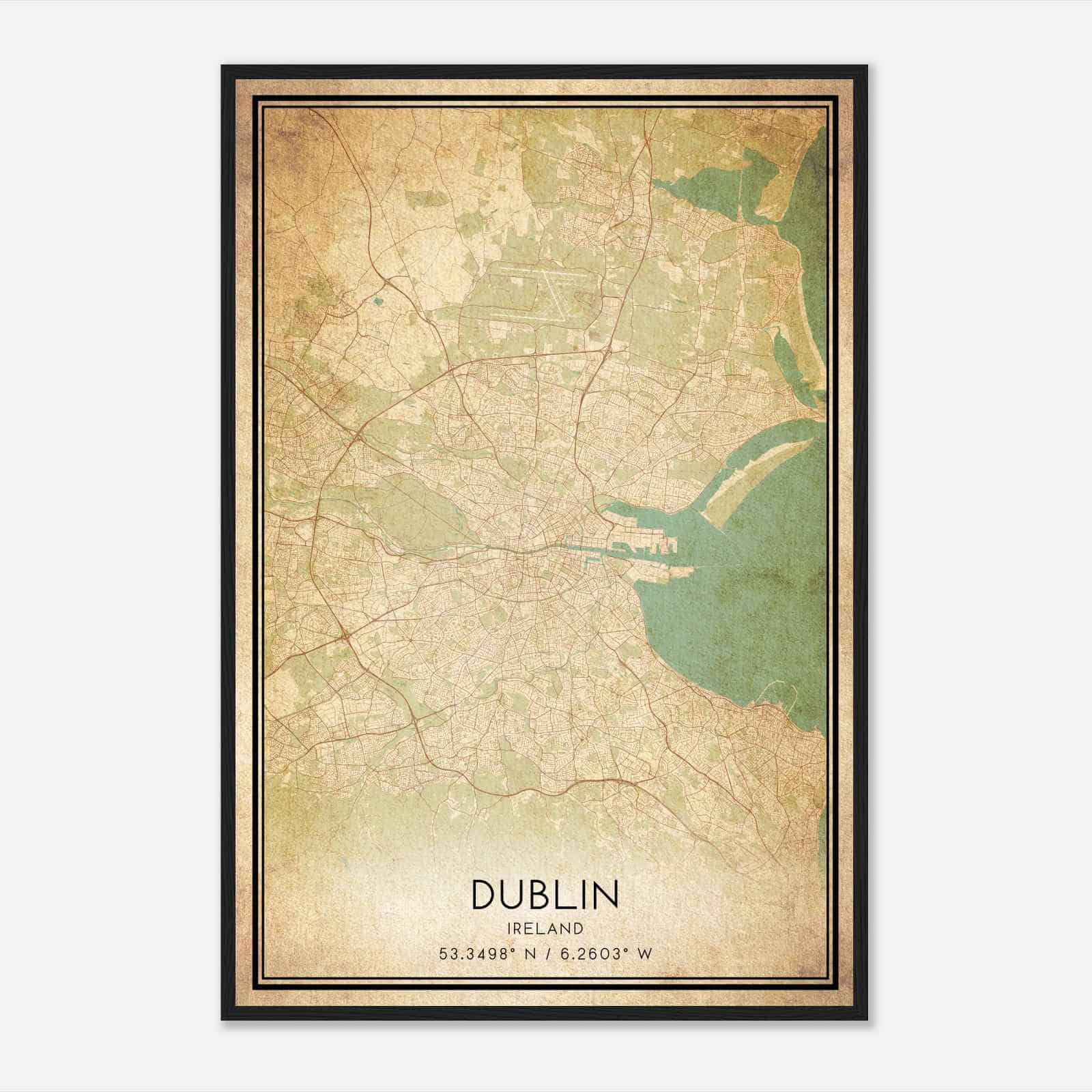 Vintage Dublin Ireland Map Poster, Dublin City Road Wall Art Print