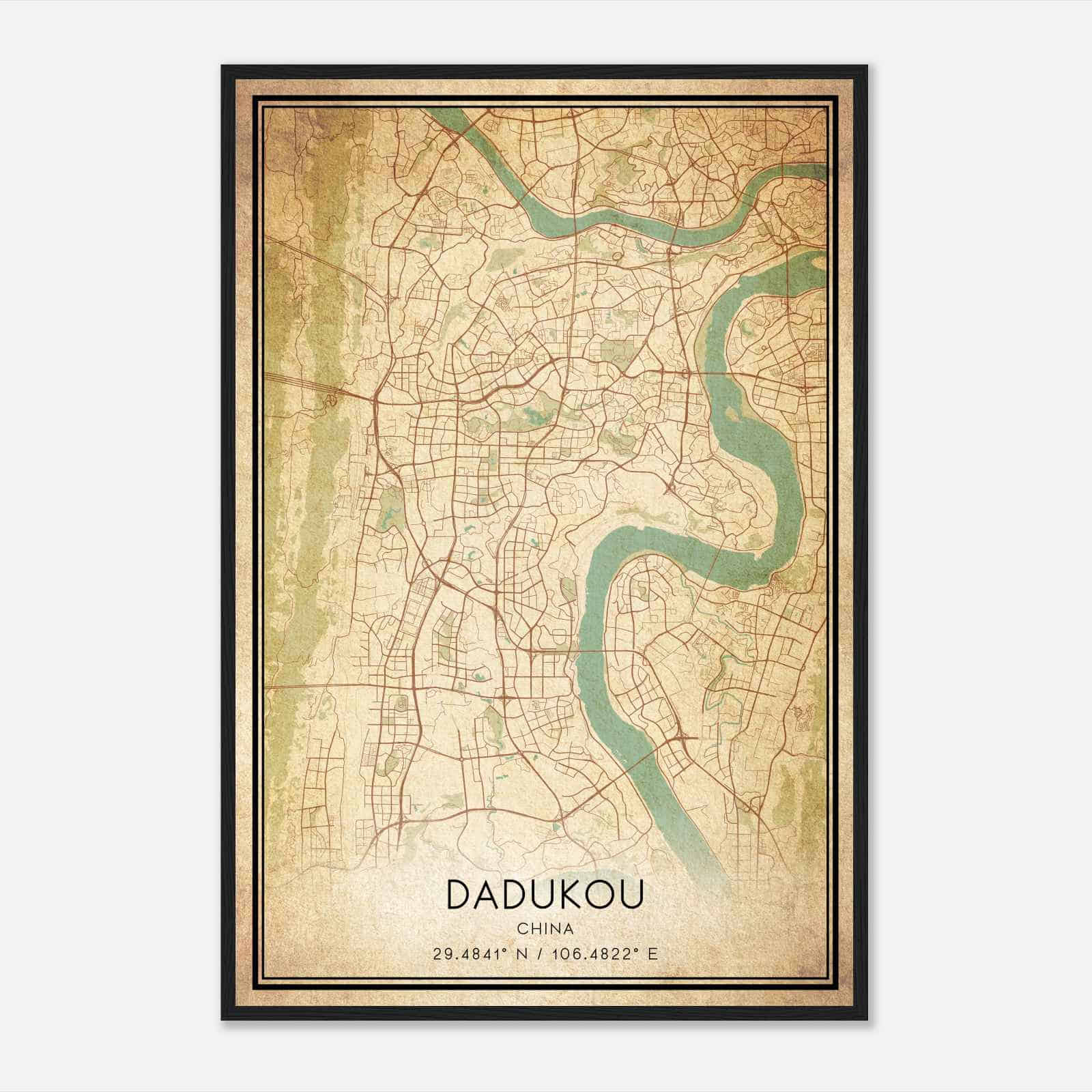 Vintage Dadukou China Map Poster, Dadukou City Road Wall Art Print