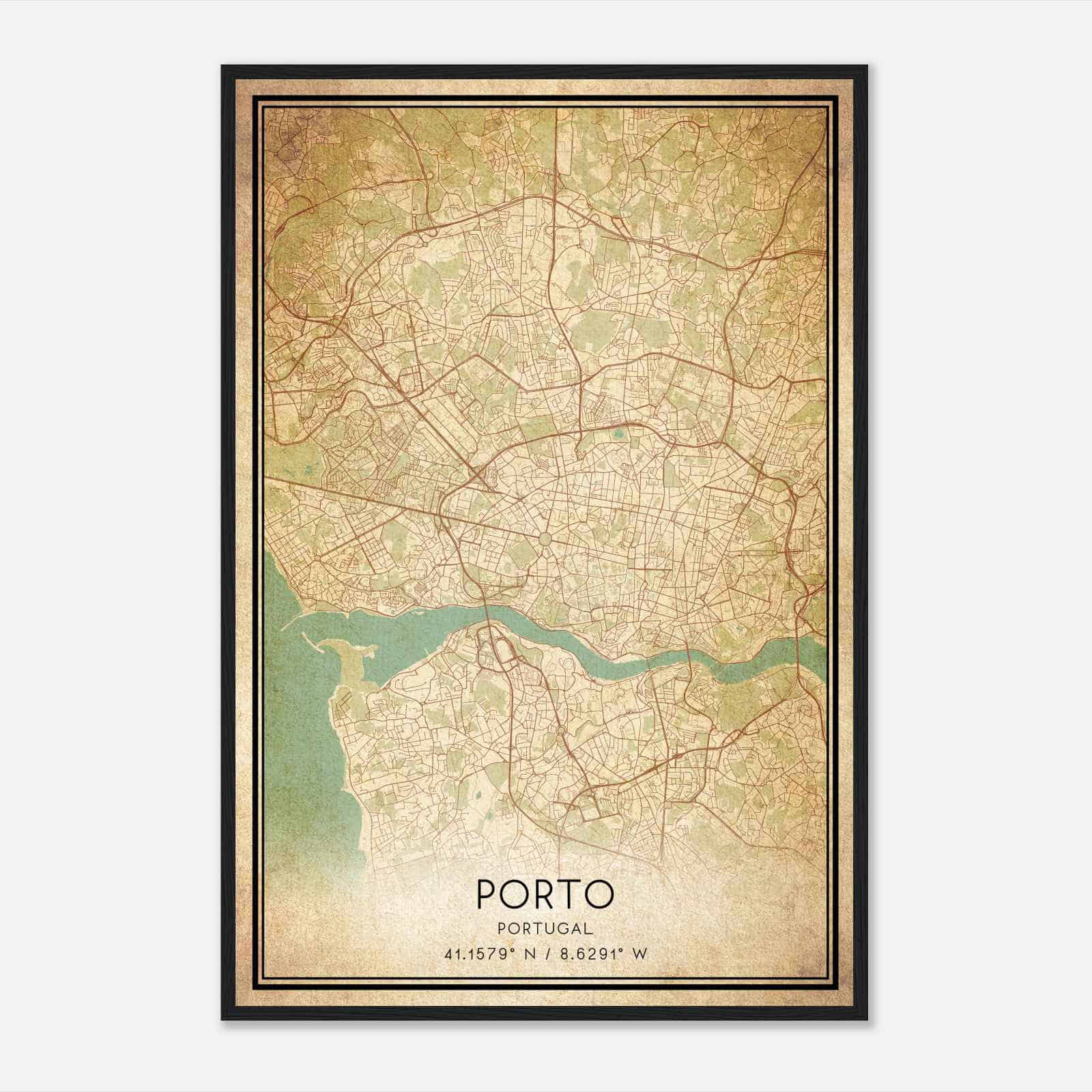 Vintage Porto Portugal Map Poster, Porto City Road Wall Art Print