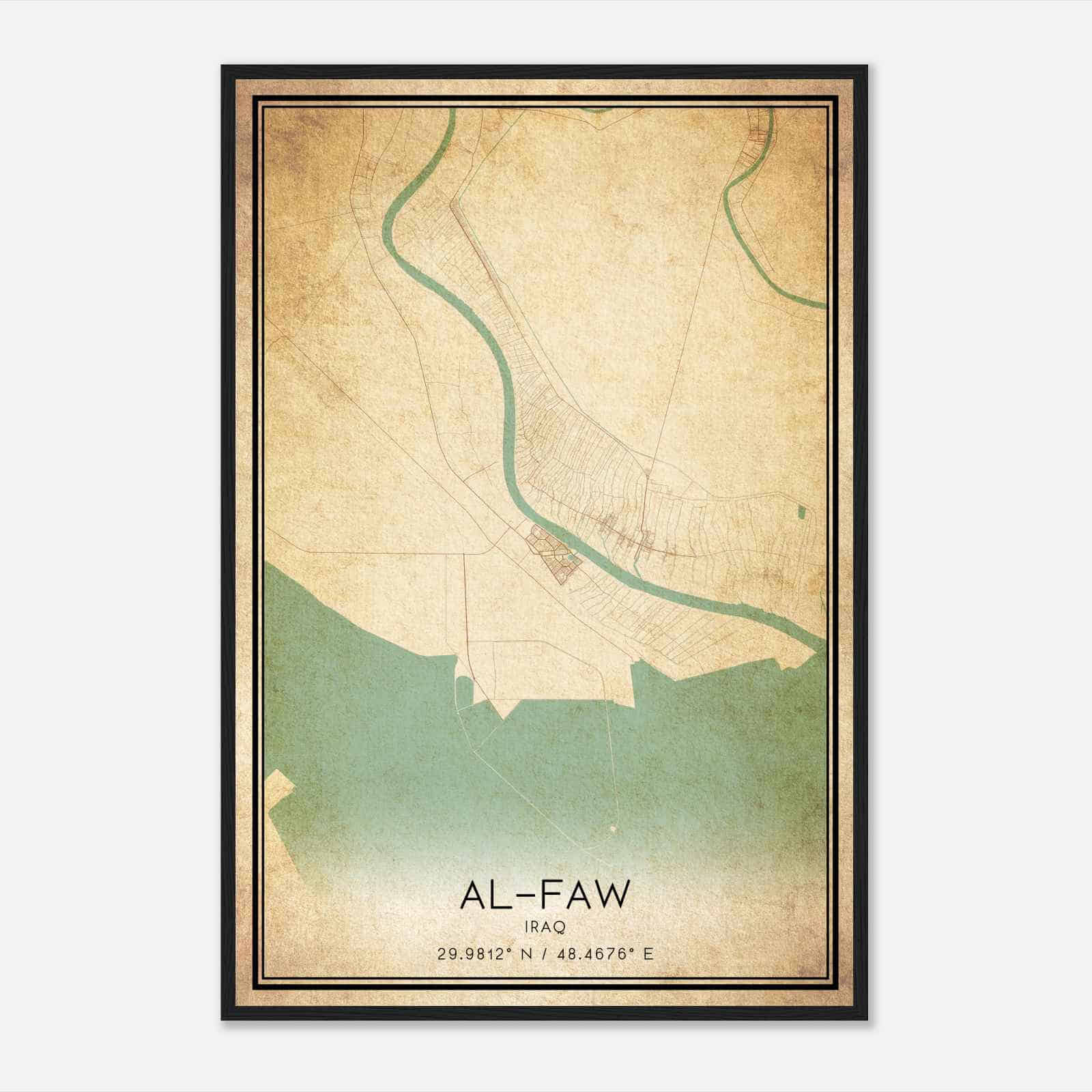 Vintage AlFaw Iraq Map Poster, AlFaw City Road Wall Art Print