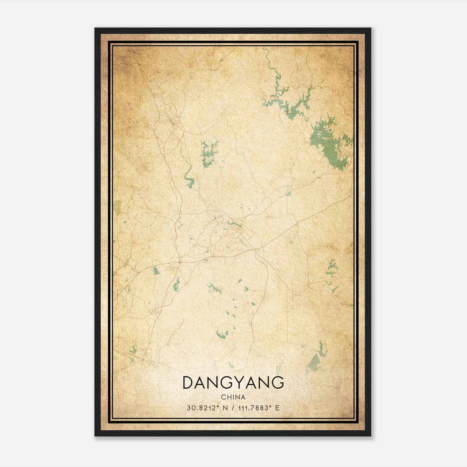 Vintage Dangyang China Map Poster, Dangyang City Road Wall Art Print