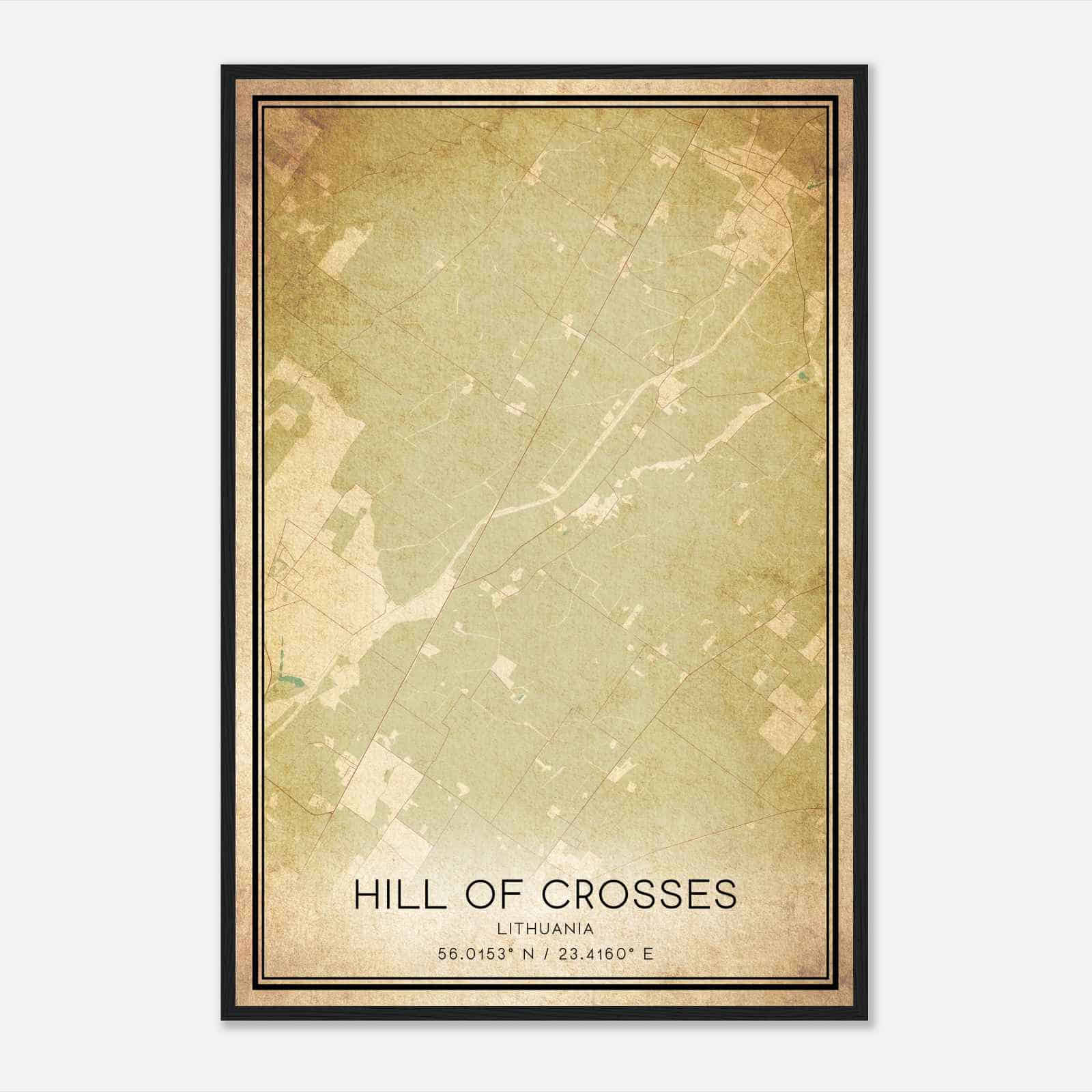 Vintage Hill of Crosses Lithuania Map Poster, Hill of Crosses City Road Wall Art Print