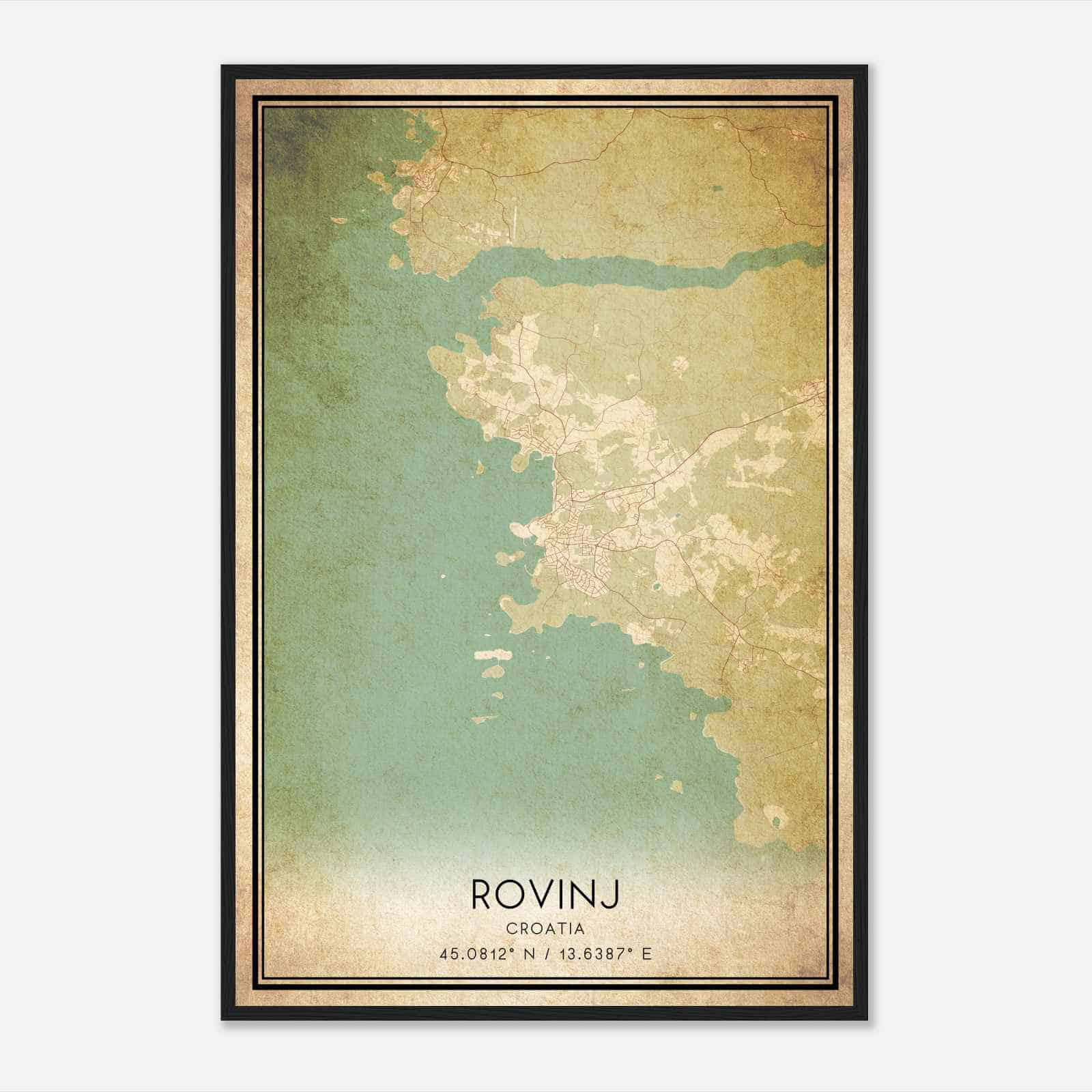 Vintage Rovinj Croatia Map Poster, Rovinj City Road Wall Art Print