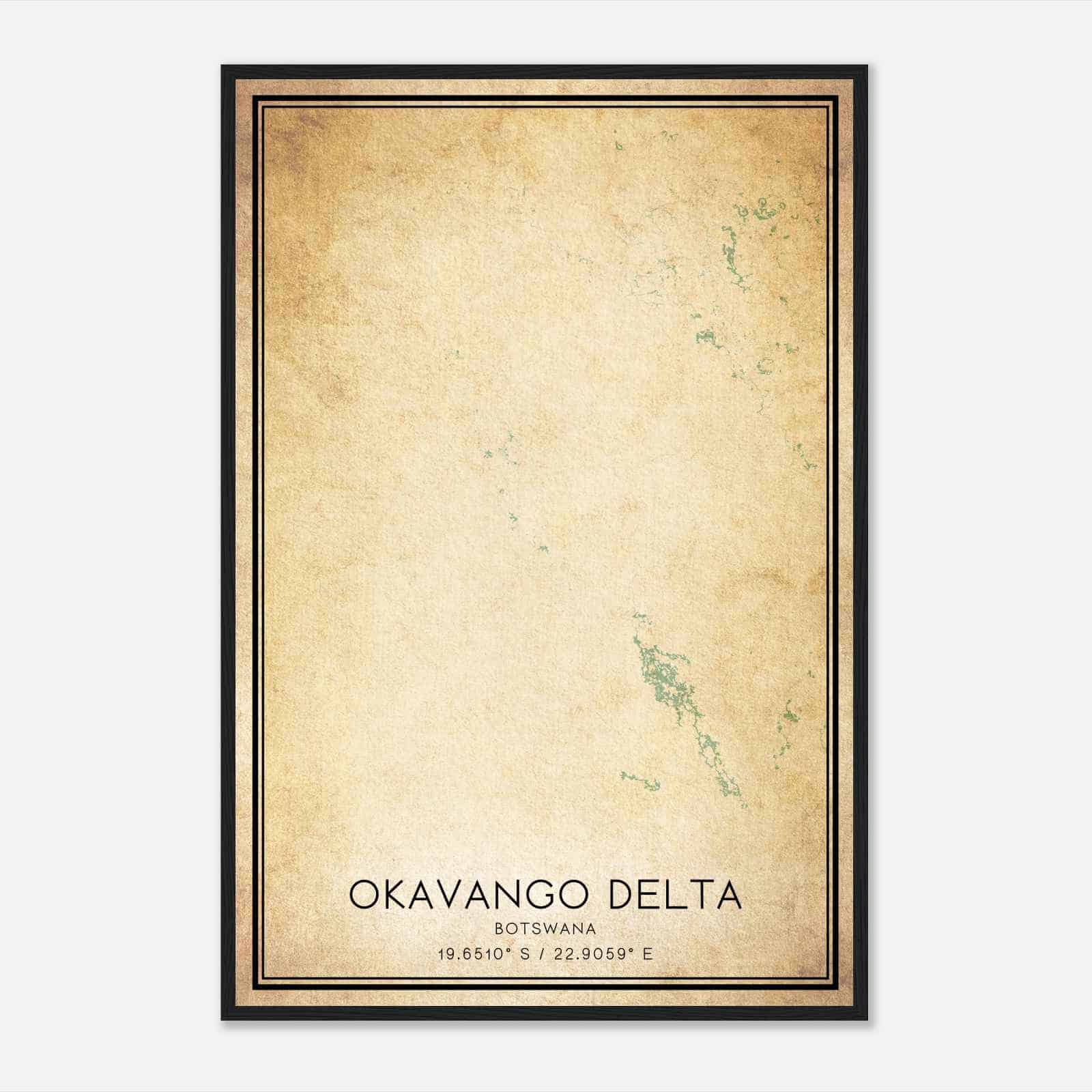 Vintage Okavango Delta Botswana Map Poster, Okavango Delta City Road Wall Art Print