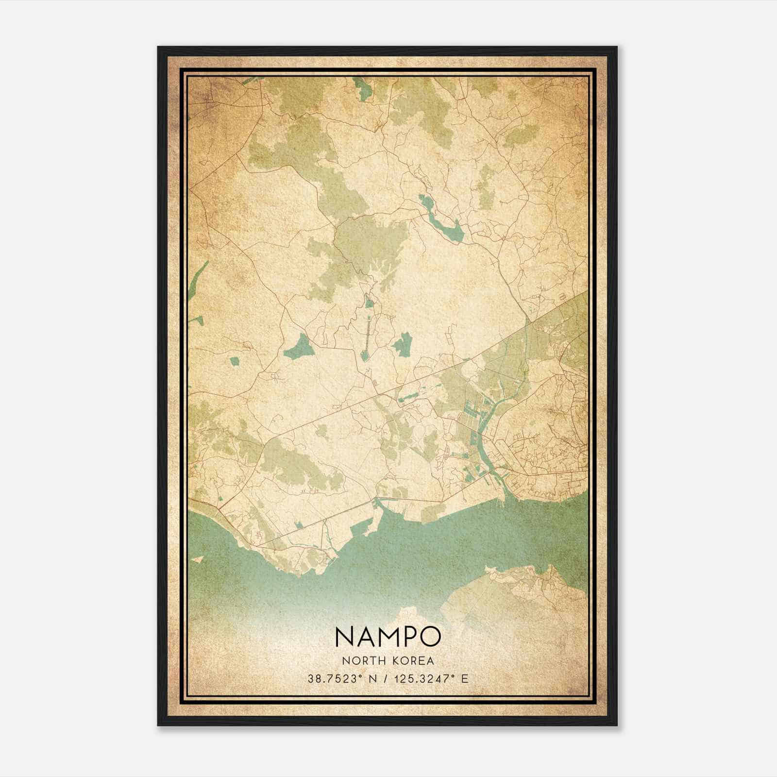 Vintage Nampo North Korea Map Poster, Nampo City Road Wall Art Print