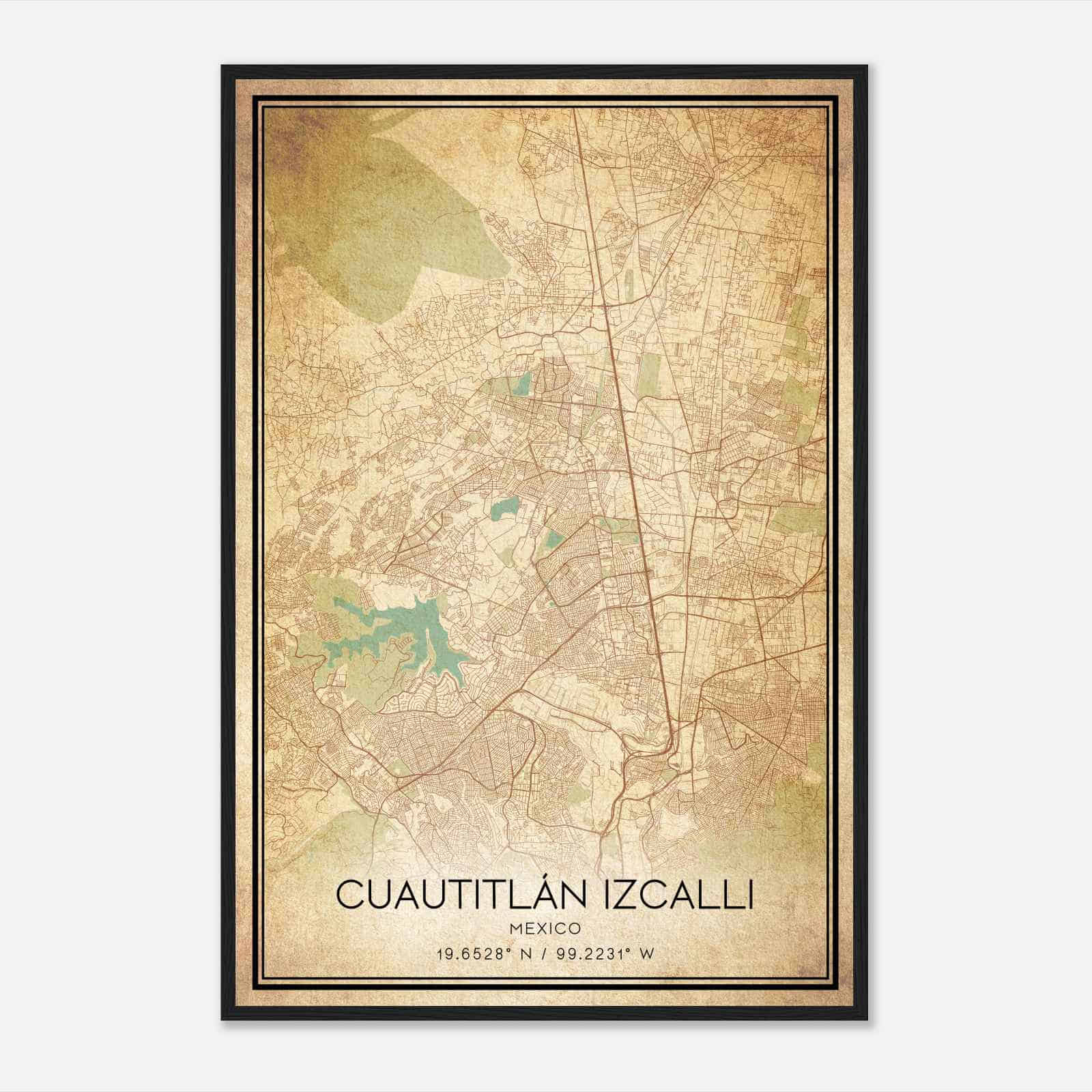 Vintage Cuautitlan Izcalli Mexico Map Poster, Cuautitlan Izcalli City Road Wall Art Print