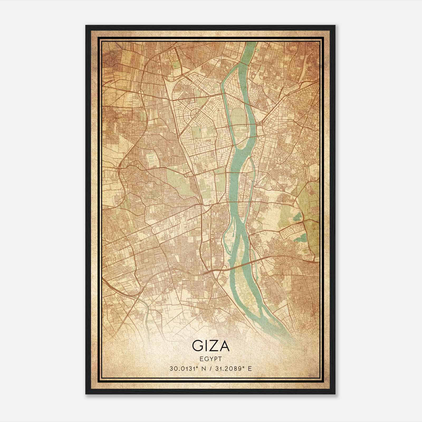 Vintage Giza Egypt Map Poster, Giza City Road Wall Art Print