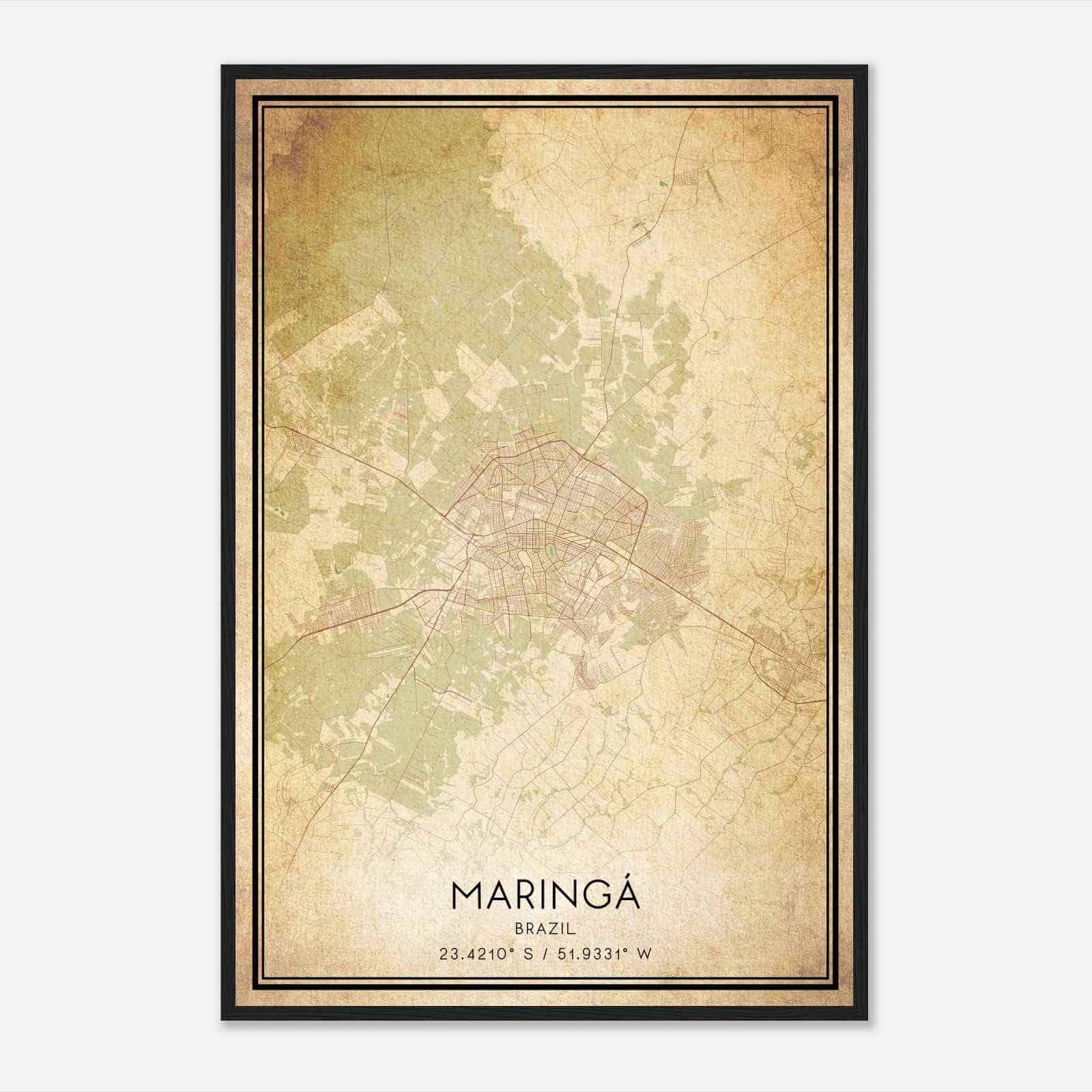 Vintage Maringa Brazil Map Poster, Maringa City Road Wall Art Print
