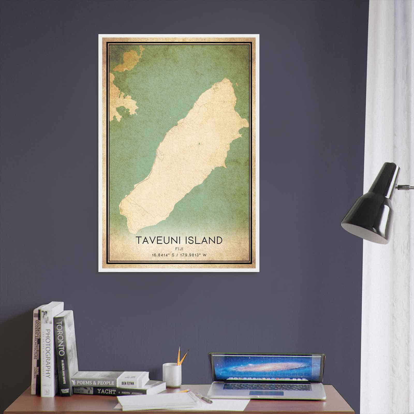 Vintage Taveuni Island Fiji Map Poster, Taveuni Island City Road Wall Art Print