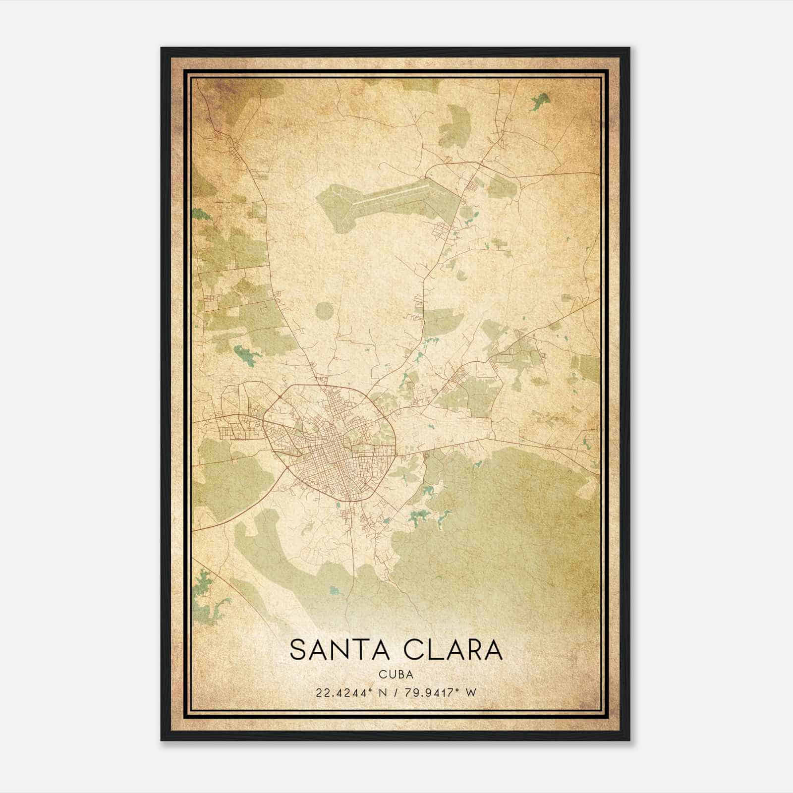 Vintage Santa Clara Cuba Map Poster, Santa Clara City Road Wall Art Print
