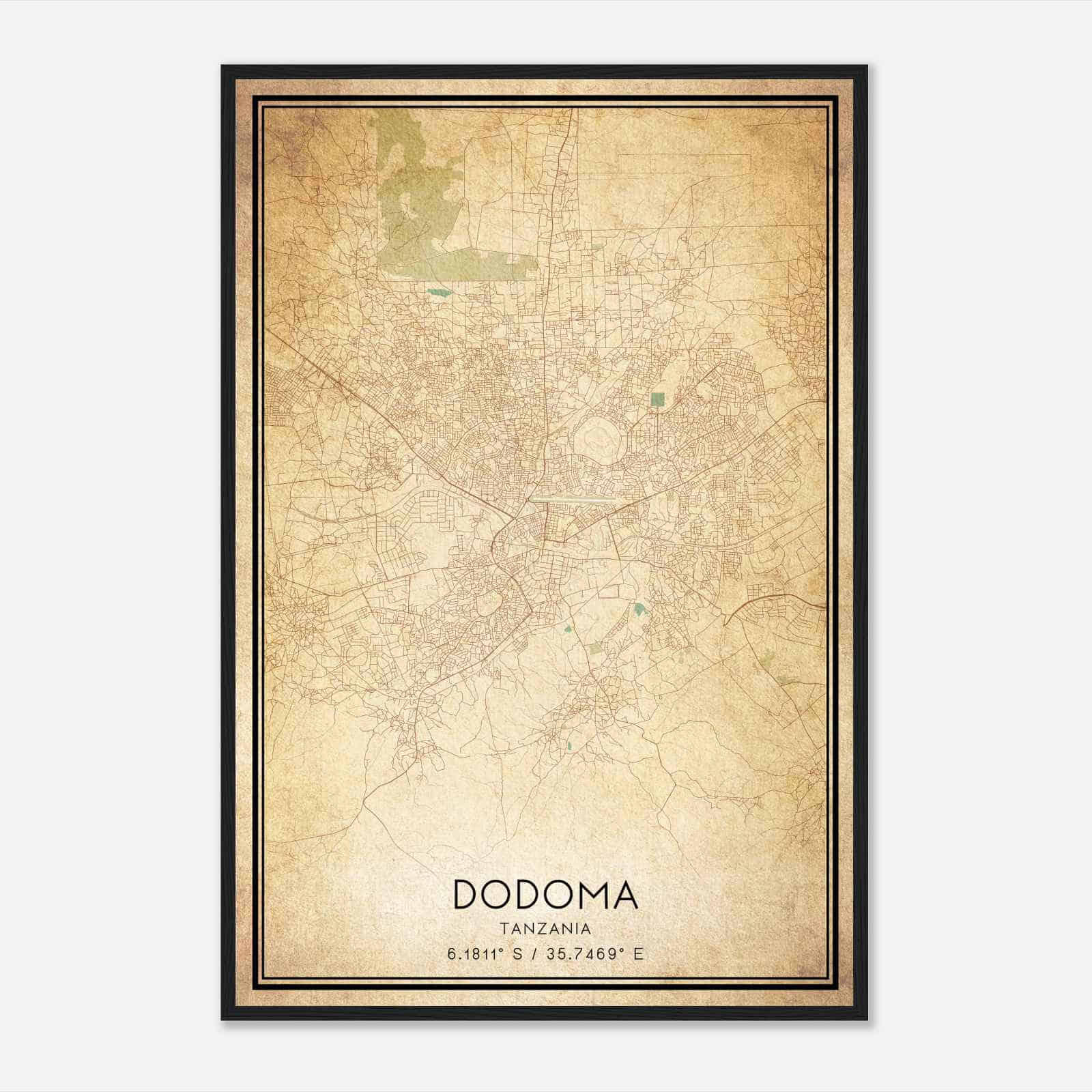 Vintage Dodoma Tanzania Map Poster, Dodoma City Road Wall Art Print
