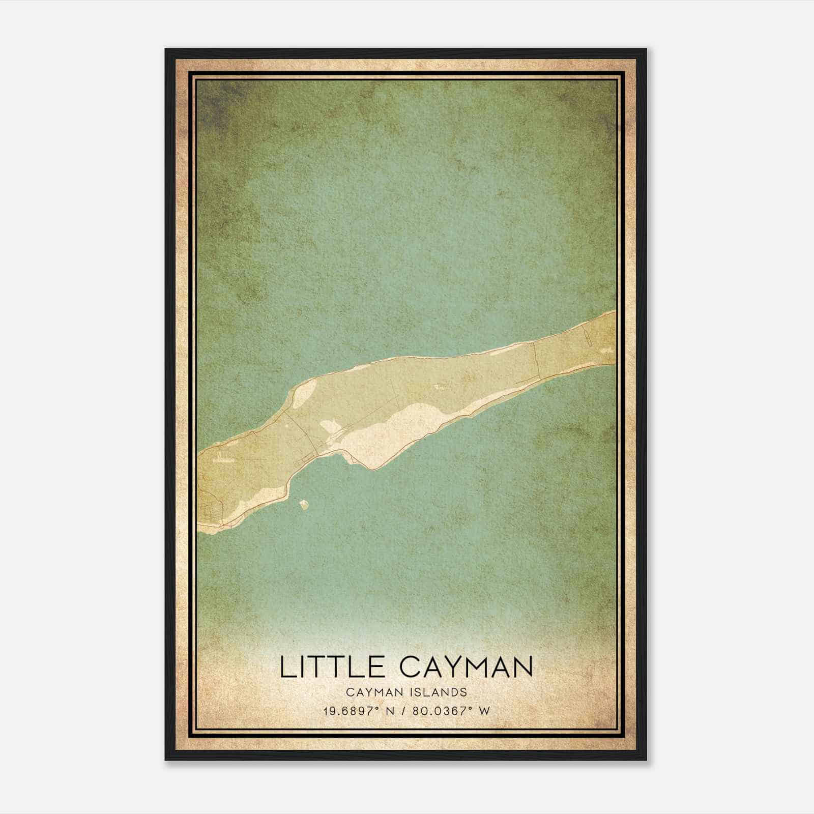 Vintage Little Cayman Cayman Islands Map Poster, Little Cayman City Road Wall Art Print