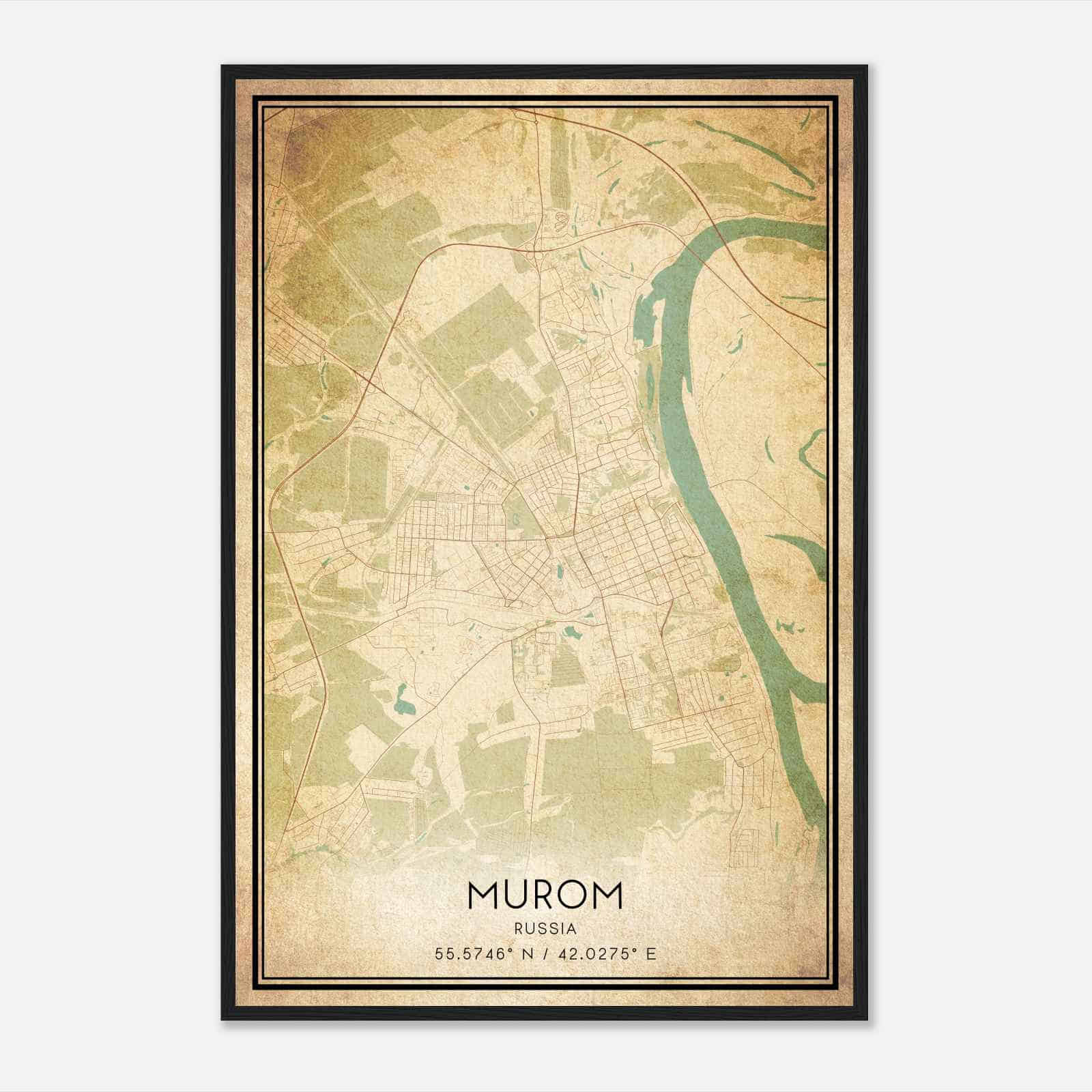 Vintage Murom Russia Map Poster, Murom City Road Wall Art Print