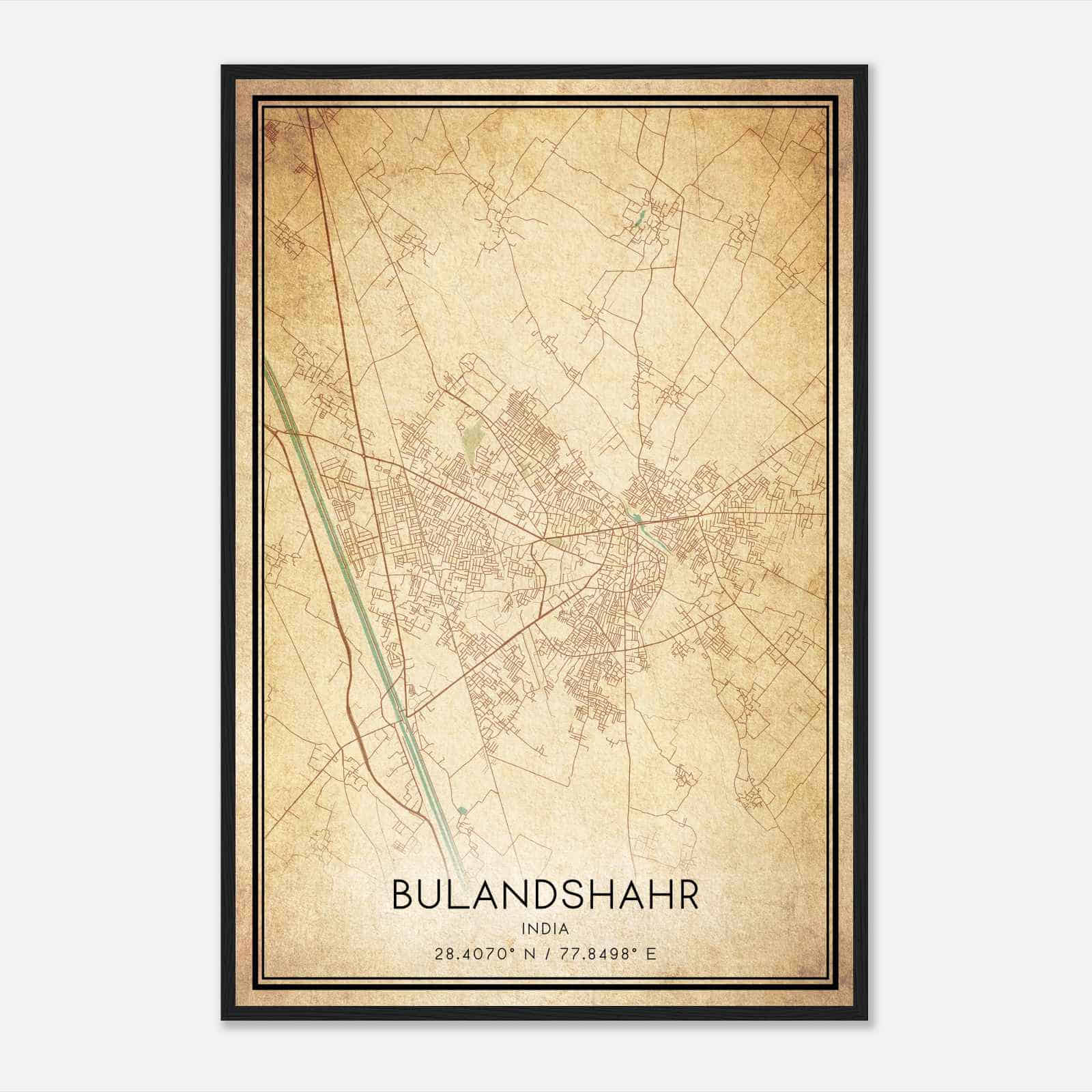 Vintage Bulandshahr India Map Poster, Bulandshahr City Road Wall Art Print