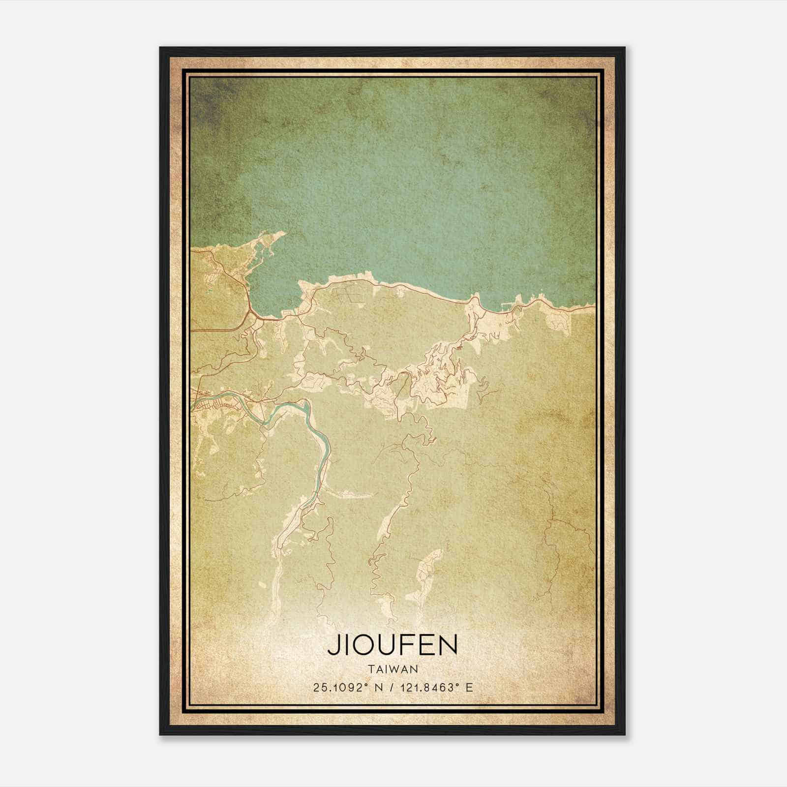 Vintage Jioufen Taiwan Map Poster, Jioufen City Road Wall Art Print