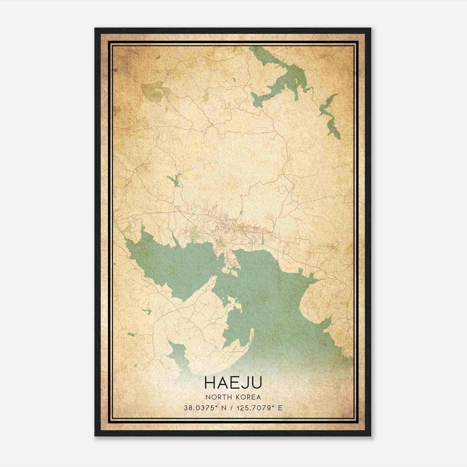 Vintage Haeju North Korea Map Poster, Haeju City Road Wall Art Print