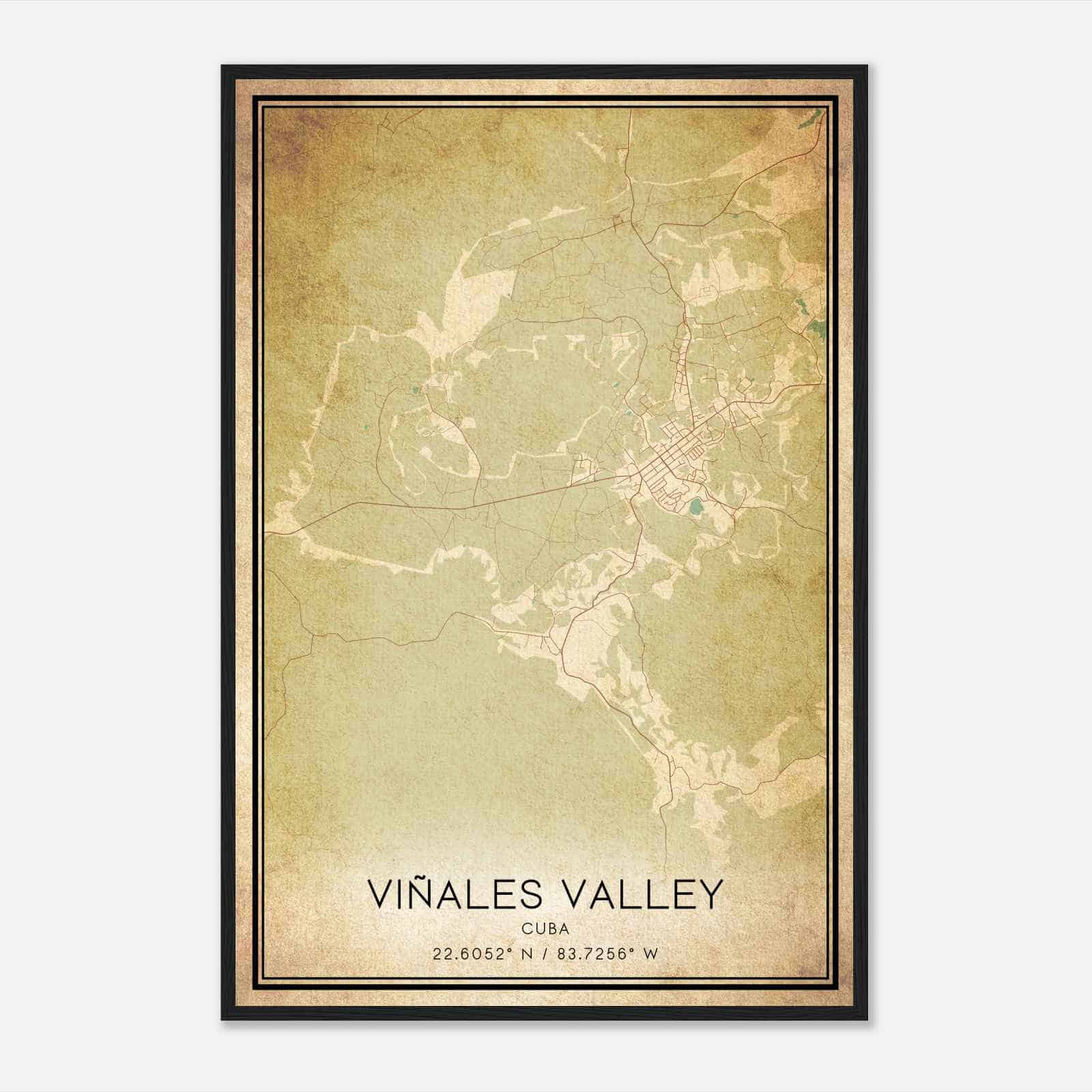 Vintage Vinales Valley Cuba Map Poster, Vinales Valley City Road Wall Art Print