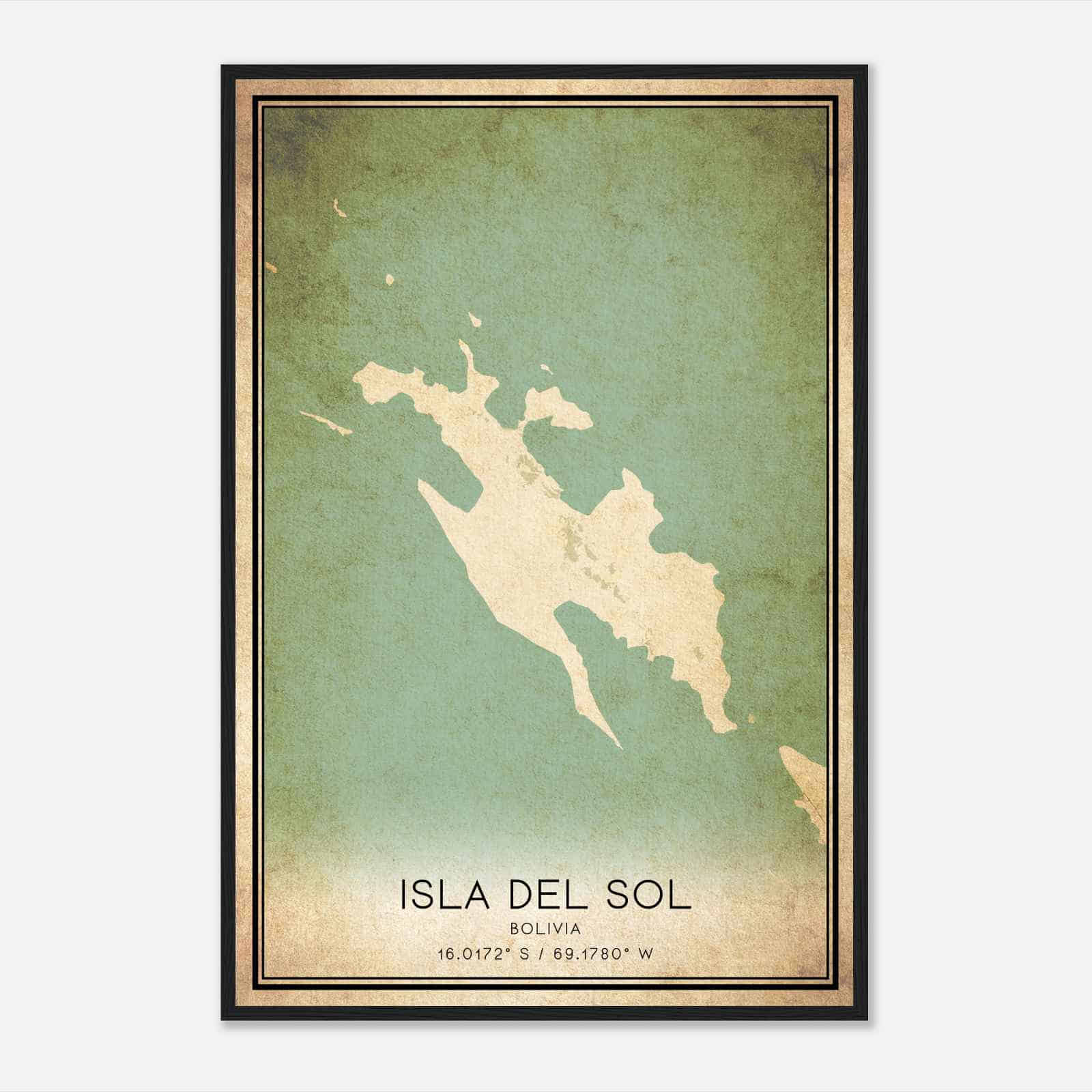 Vintage Isla del Sol Bolivia Map Poster, Isla del Sol City Road Wall Art Print
