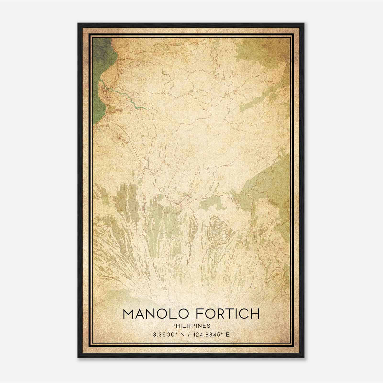 Vintage Manolo Fortich Philippines Map Poster, Manolo Fortich City Road Wall Art Print