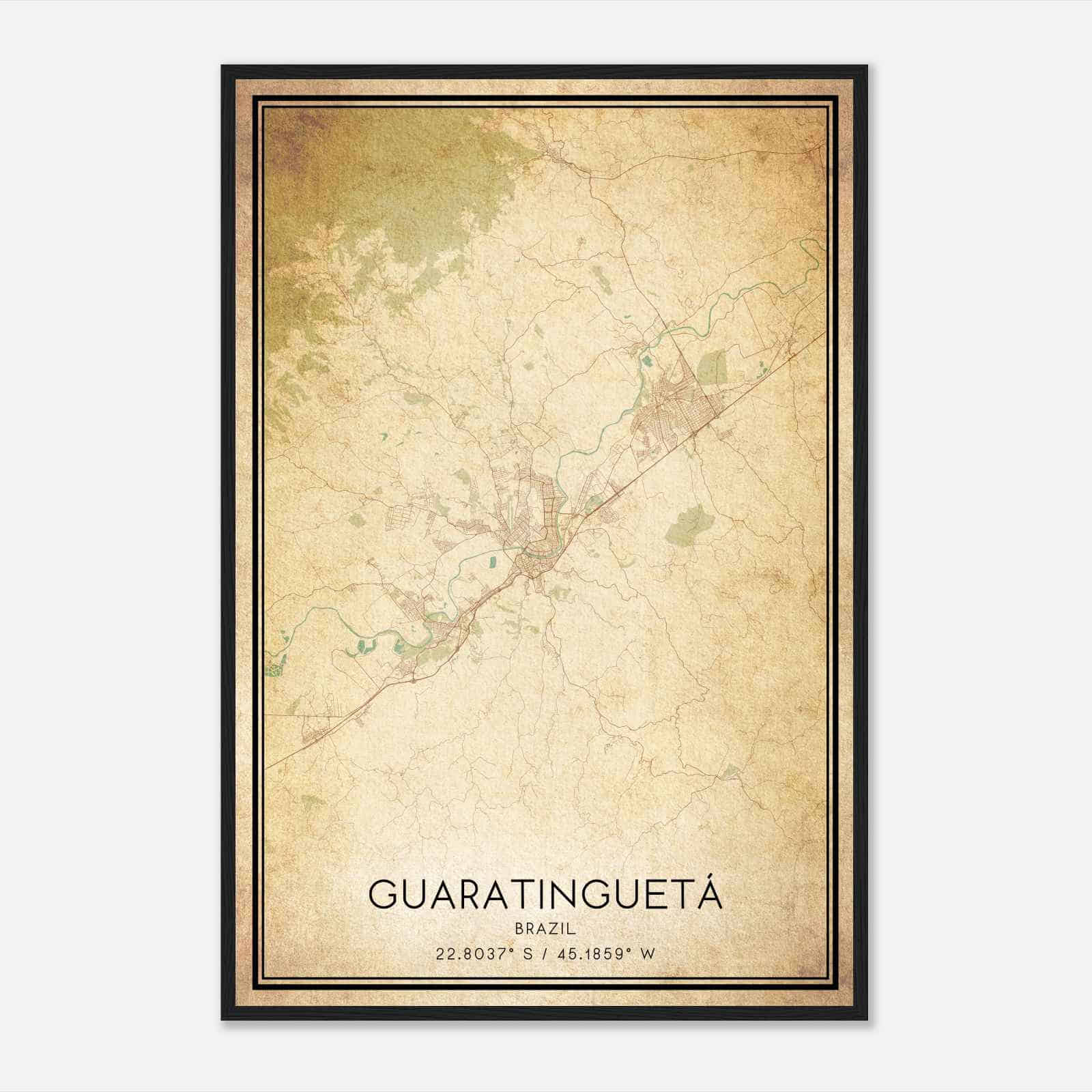 Vintage Guaratingueta Brazil Map Poster, Guaratingueta City Road Wall Art Print