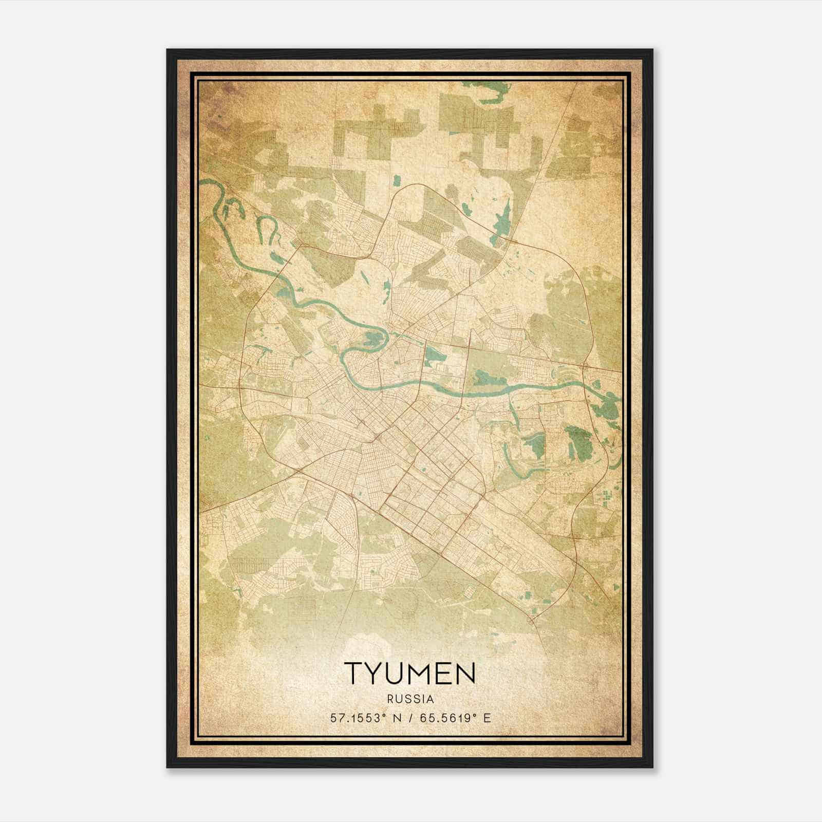 Vintage Tyumen Russia Map Poster, Tyumen City Road Wall Art Print