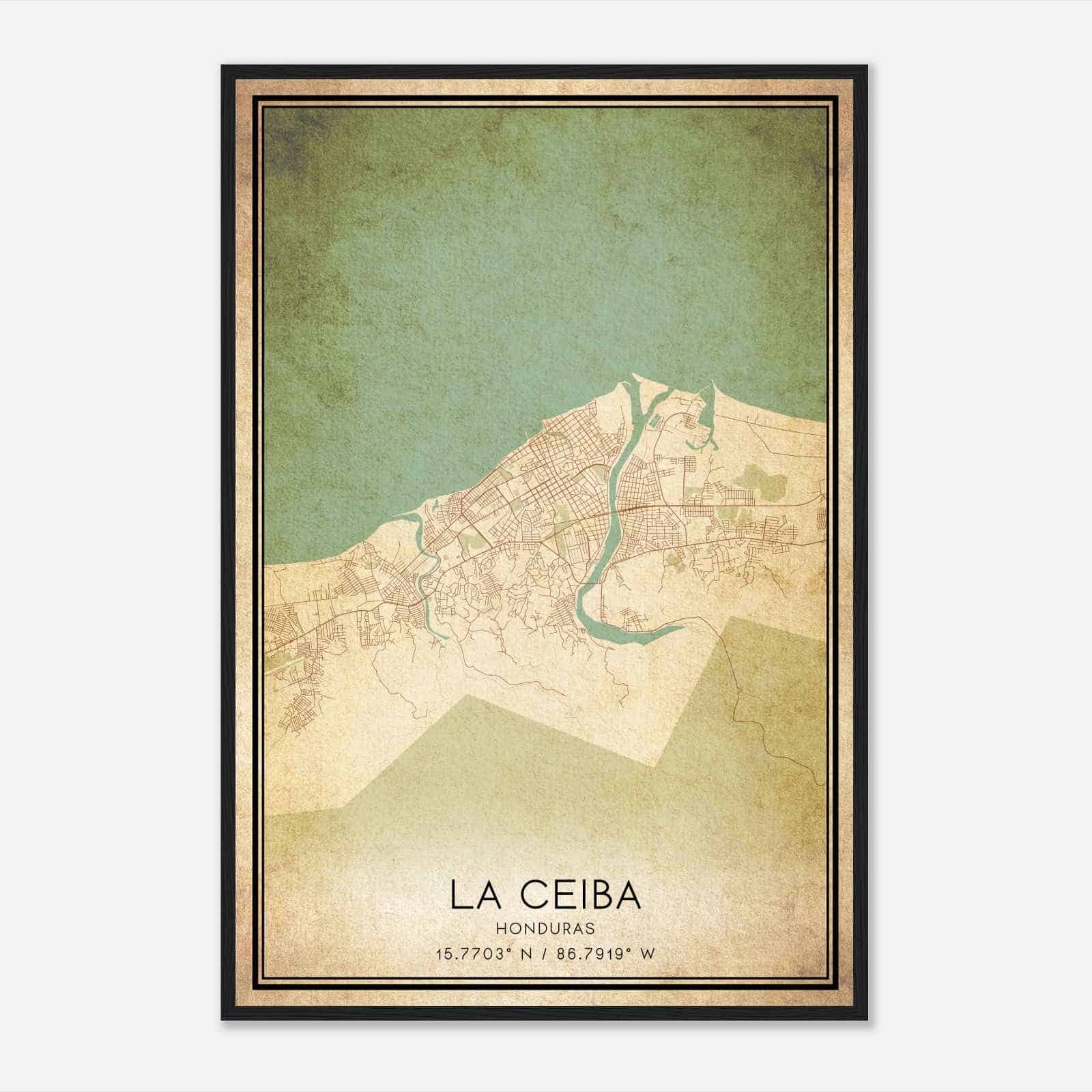 Vintage La Ceiba Honduras Map Poster, La Ceiba City Road Wall Art Print