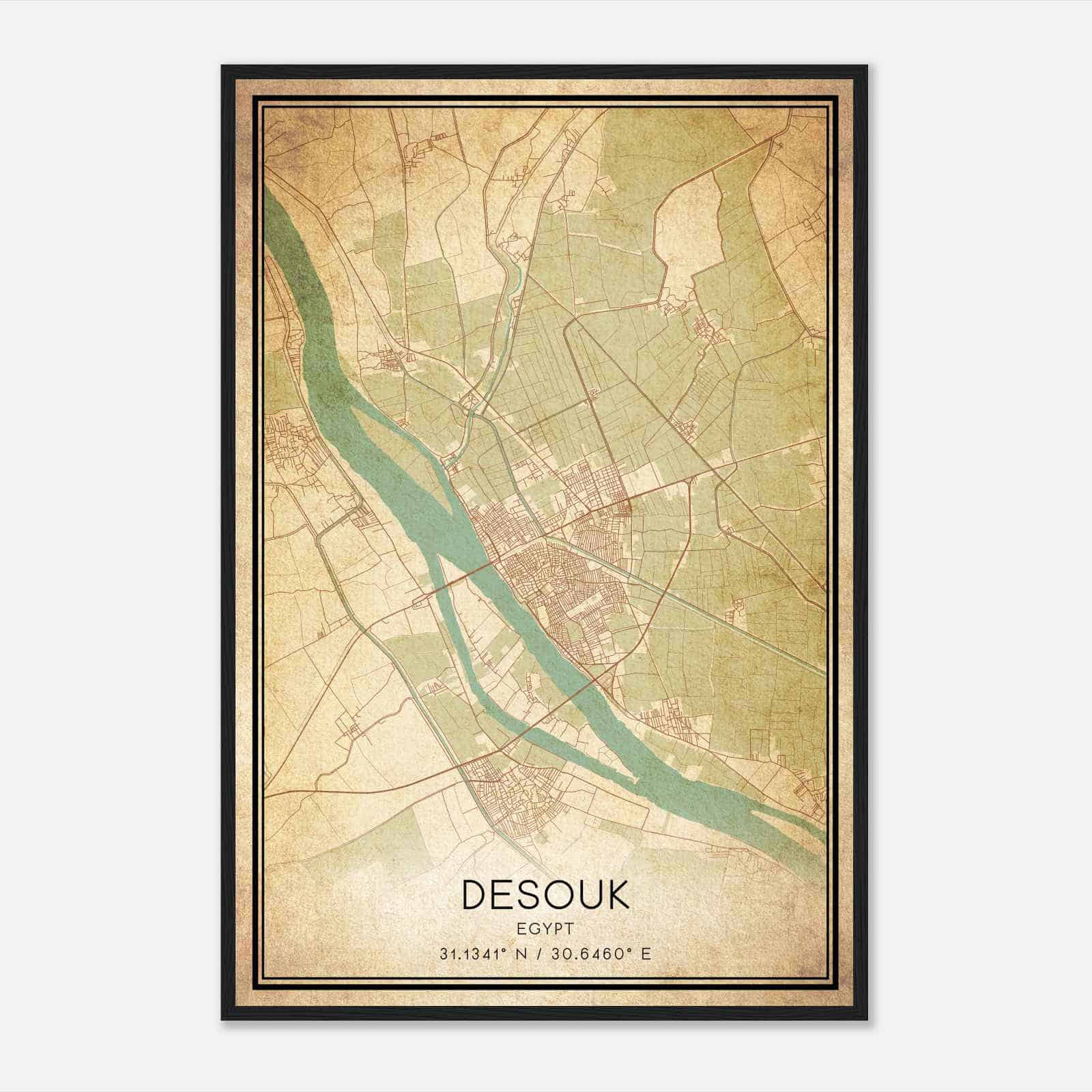 Vintage Desouk Egypt Map Poster, Desouk City Road Wall Art Print