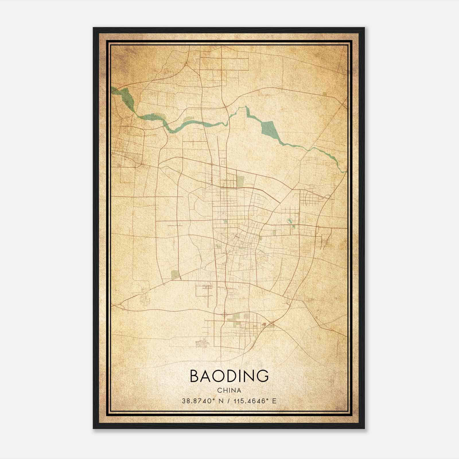 Vintage Baoding China Map Poster, Baoding City Road Wall Art Print
