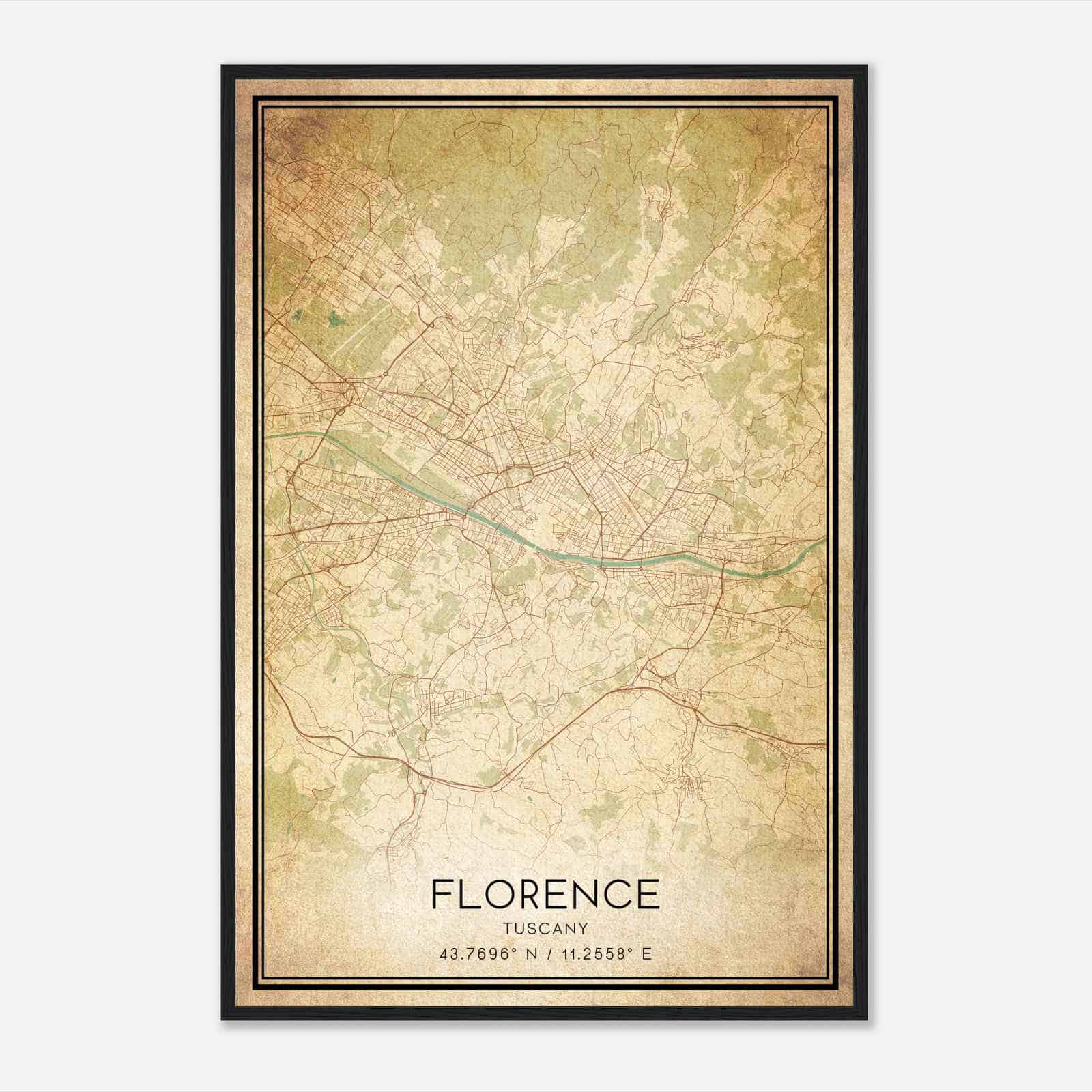 Vintage Florence Tuscany Map Poster, Florence City Road Wall Art Print
