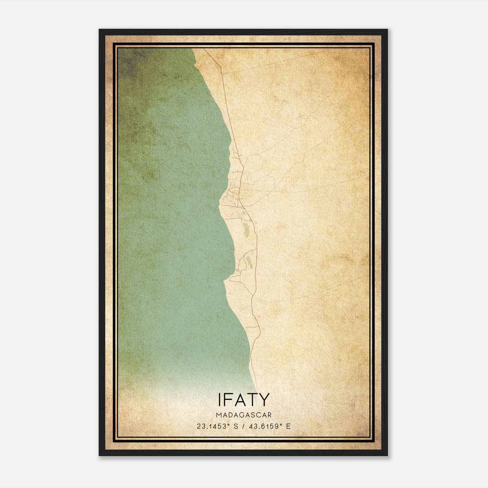 Vintage Ifaty Madagascar Map Poster, Ifaty City Road Wall Art Print