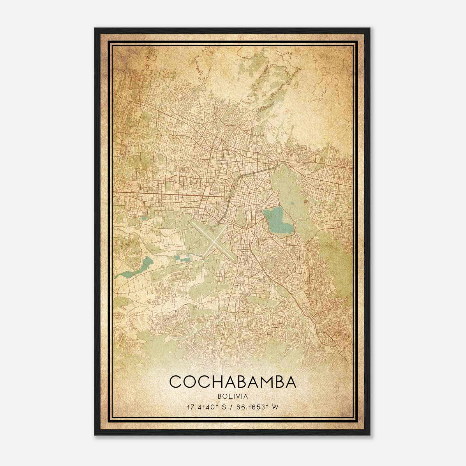 Vintage Cochabamba Bolivia Map Poster, Cochabamba City Road Wall Art Print