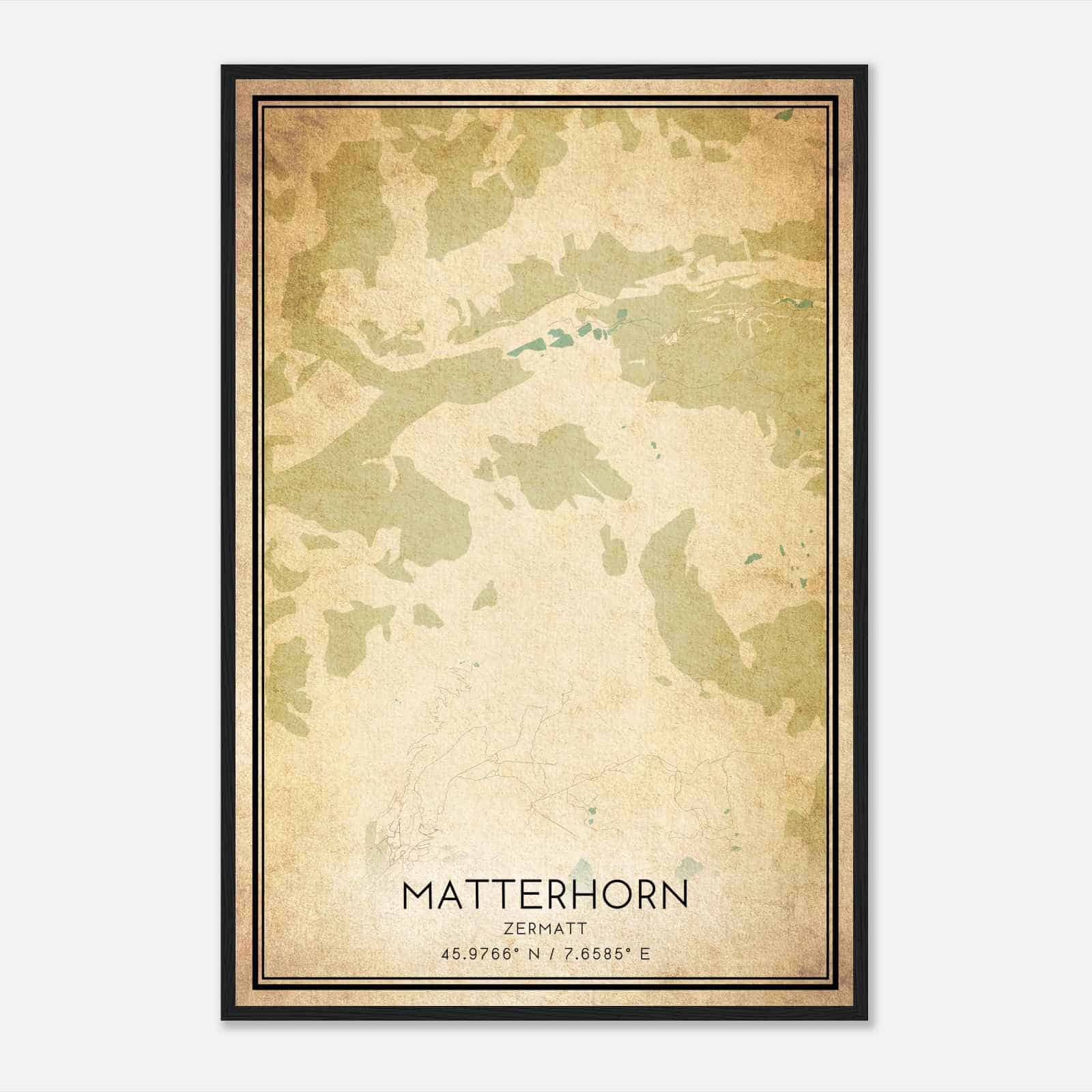 Vintage Matterhorn Zermatt Map Poster, Matterhorn City Road Wall Art Print