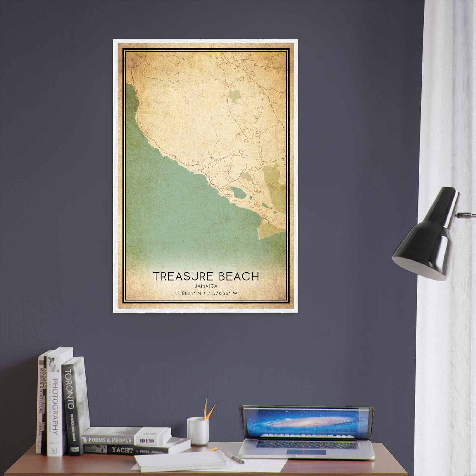 Vintage Treasure Beach Jamaica Map Poster, Treasure Beach City Road Wall Art Print