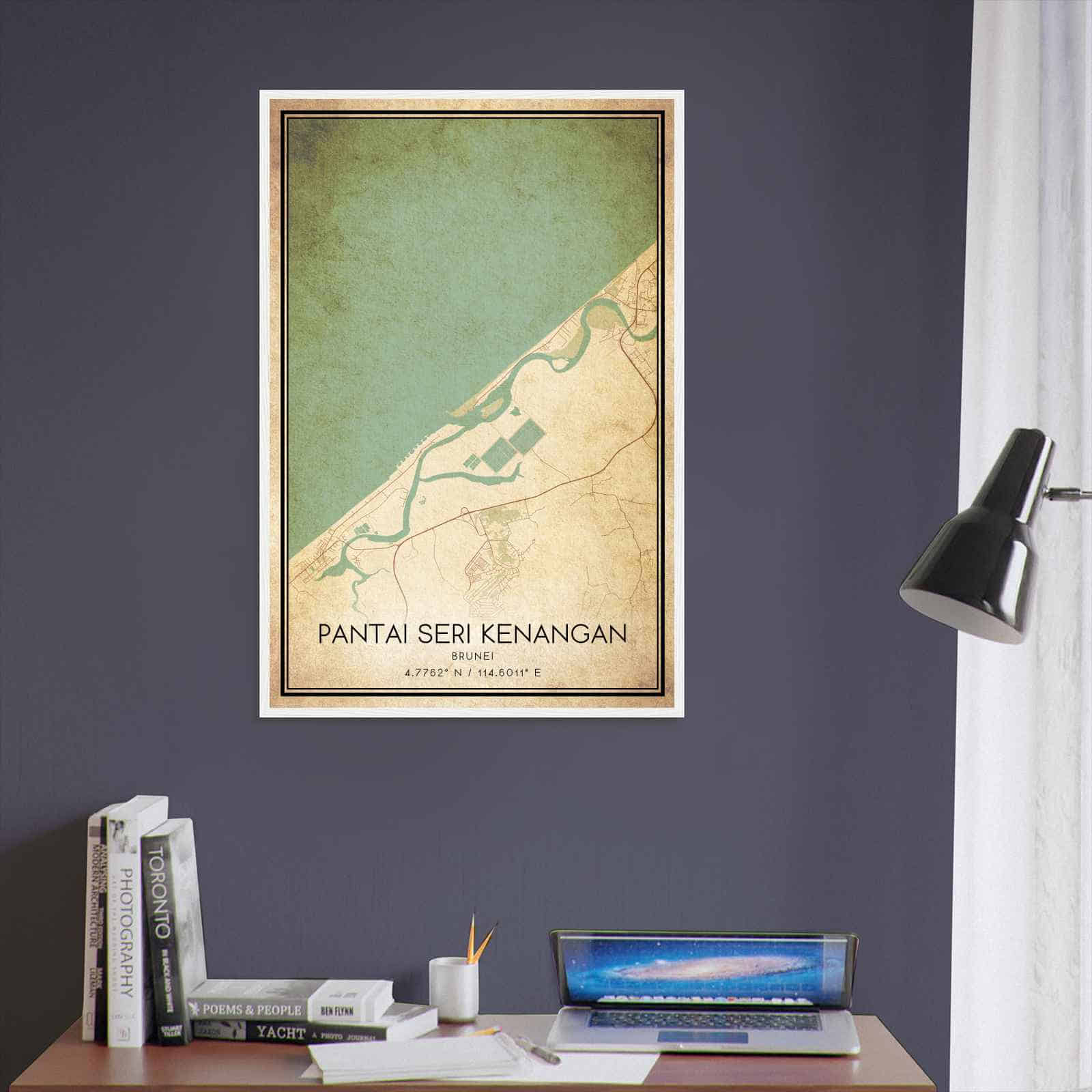 Vintage Pantai Seri Kenangan Brunei Map Poster, Pantai Seri Kenangan City Road Wall Art Print