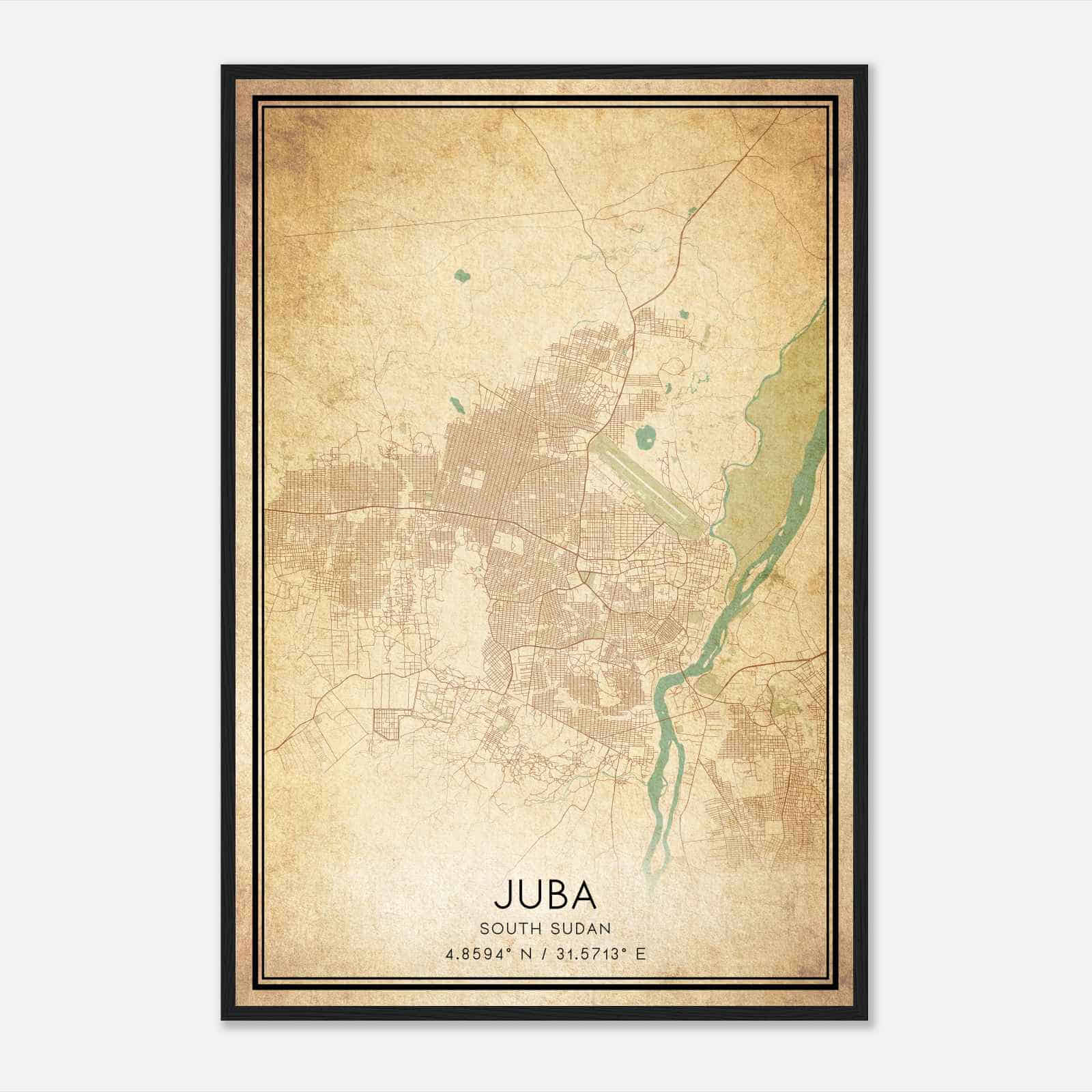 Vintage Juba South Sudan Map Poster, Juba City Road Wall Art Print