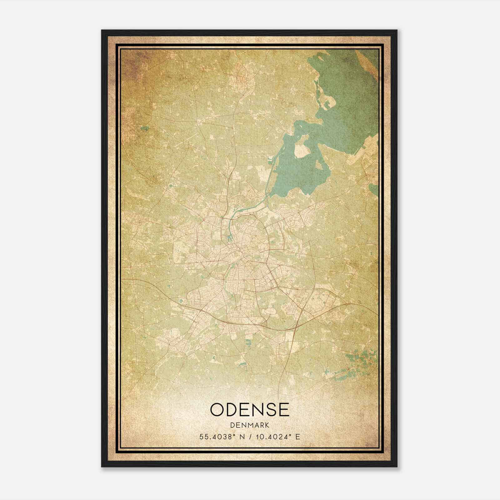 Vintage Odense Denmark Map Poster, Odense City Road Wall Art Print
