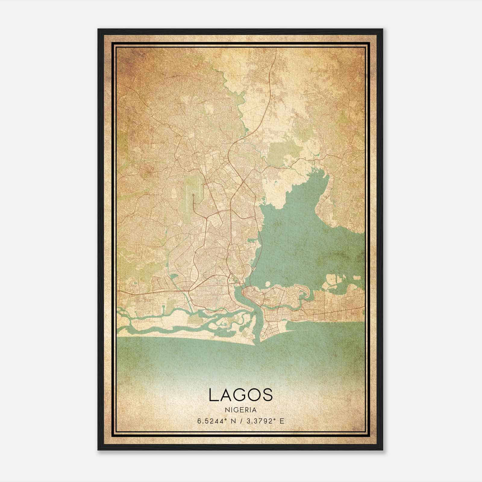 Vintage Lagos Nigeria Map Poster, Lagos City Road Wall Art Print