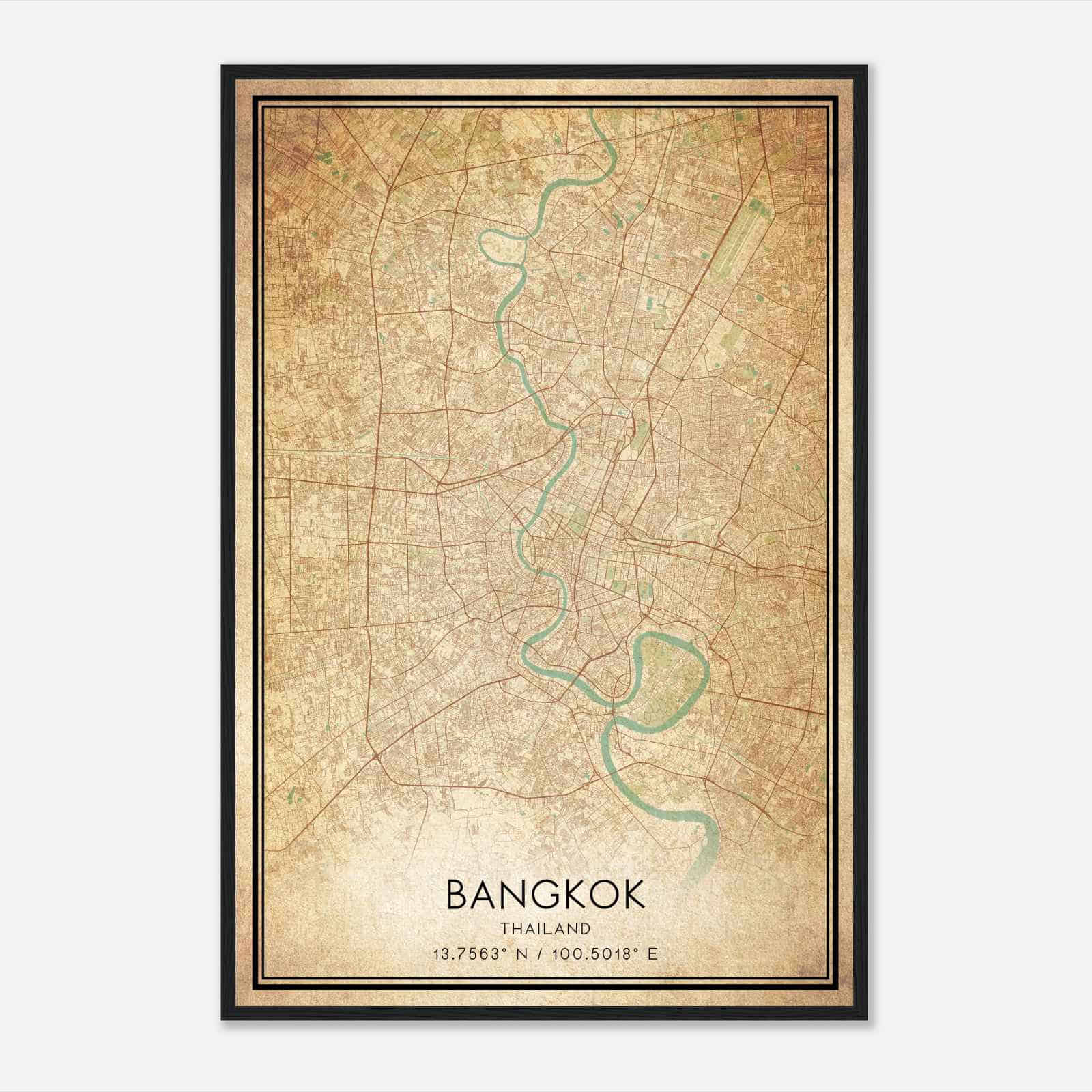 Vintage Bangkok Thailand Map Poster, Bangkok City Road Wall Art Print