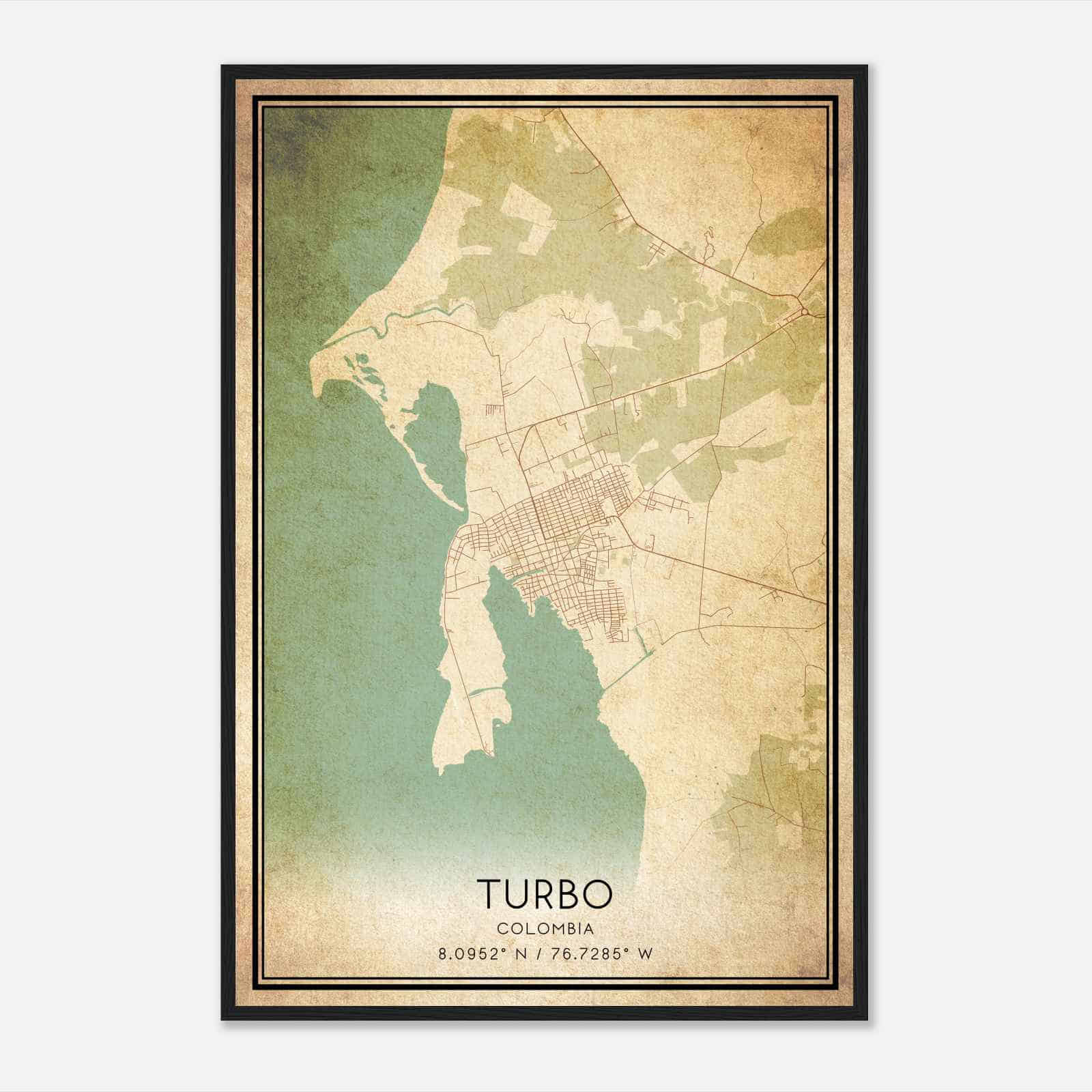 Vintage Turbo Colombia Map Poster, Turbo City Road Wall Art Print