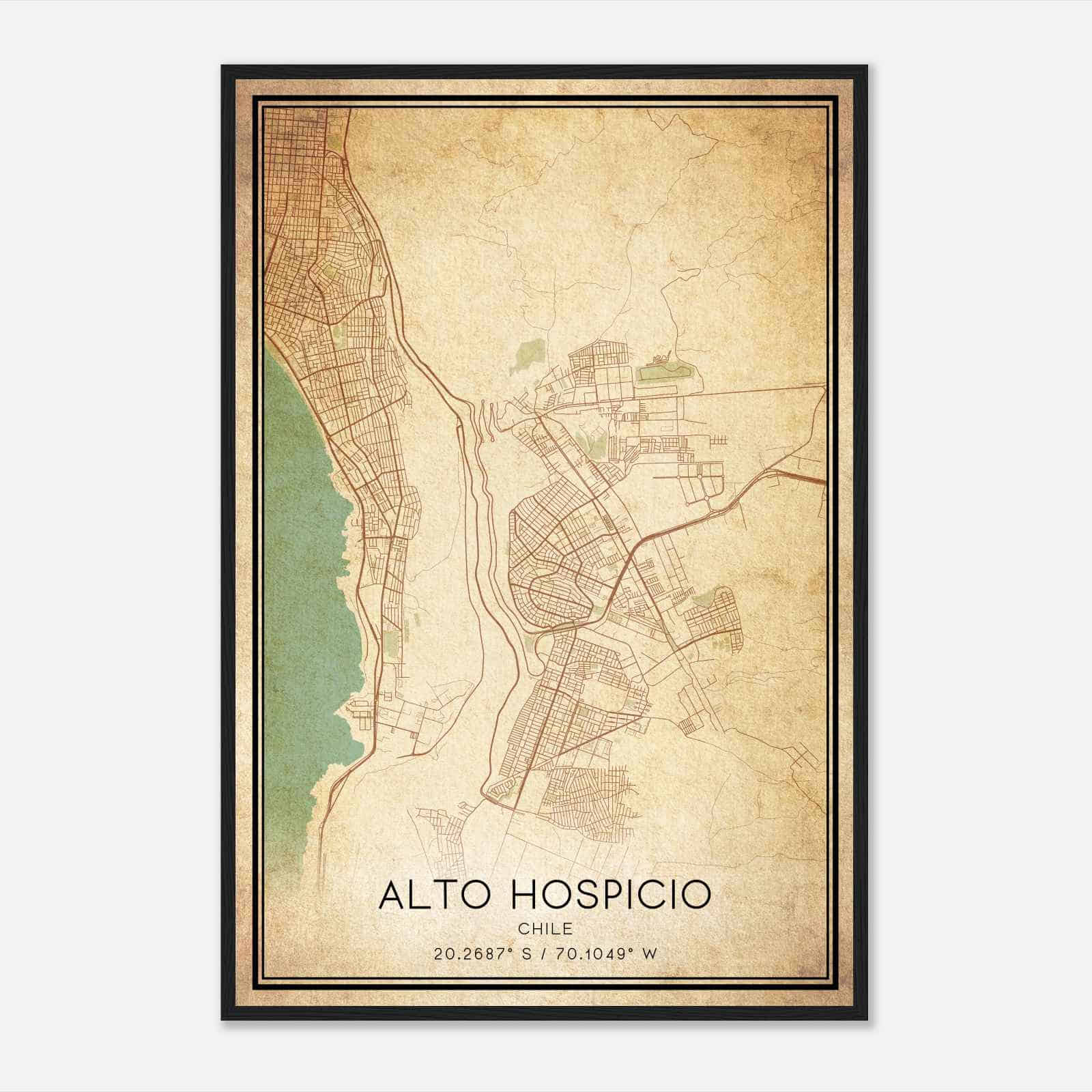Vintage Alto Hospicio Chile Map Poster, Alto Hospicio City Road Wall Art Print