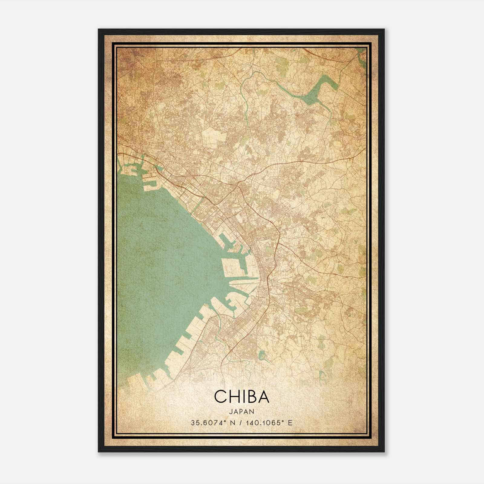 Vintage Chiba Japan Map Poster, Chiba City Road Wall Art Print