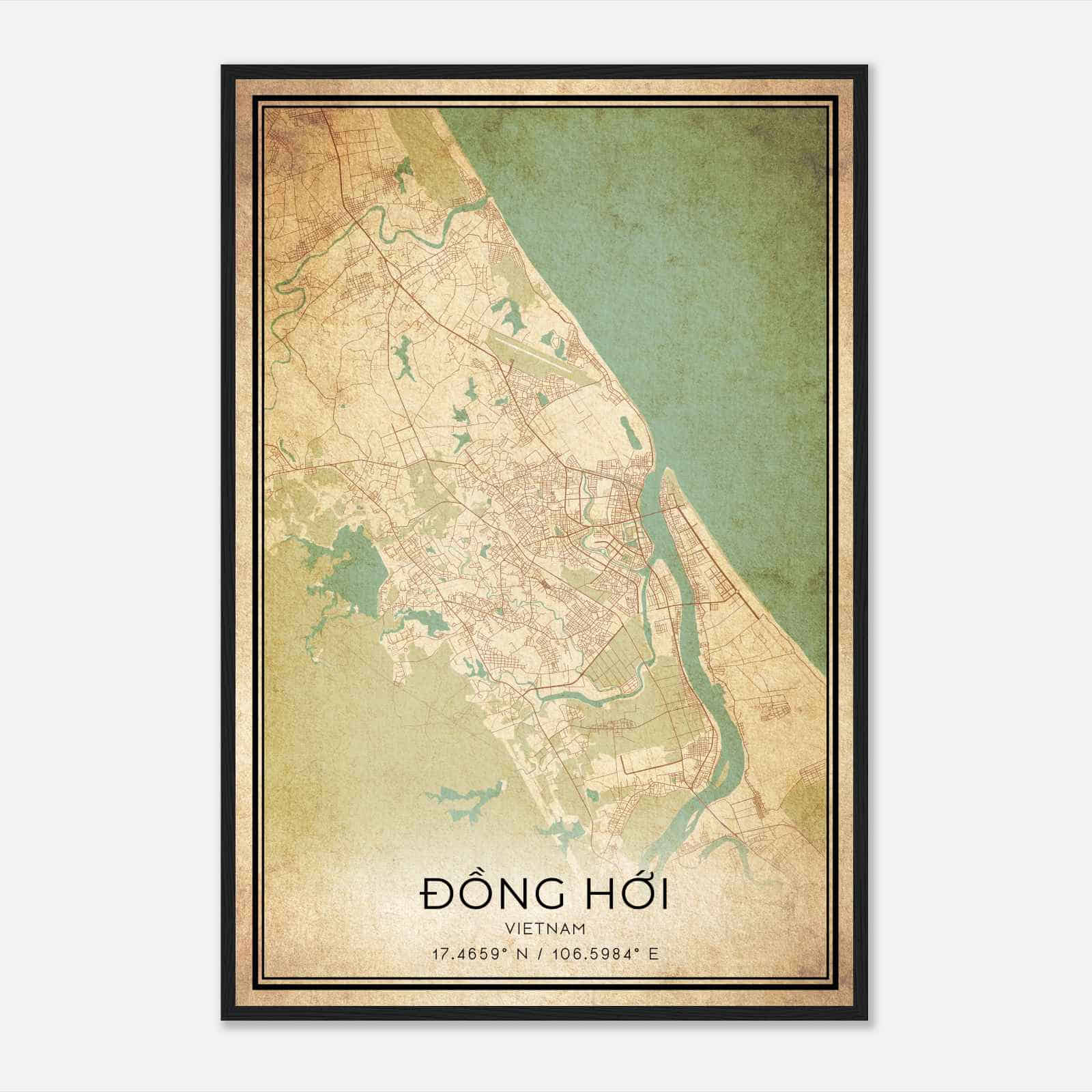 Vintage Dong Hoi Vietnam Map Poster, Dong Hoi City Road Wall Art Print