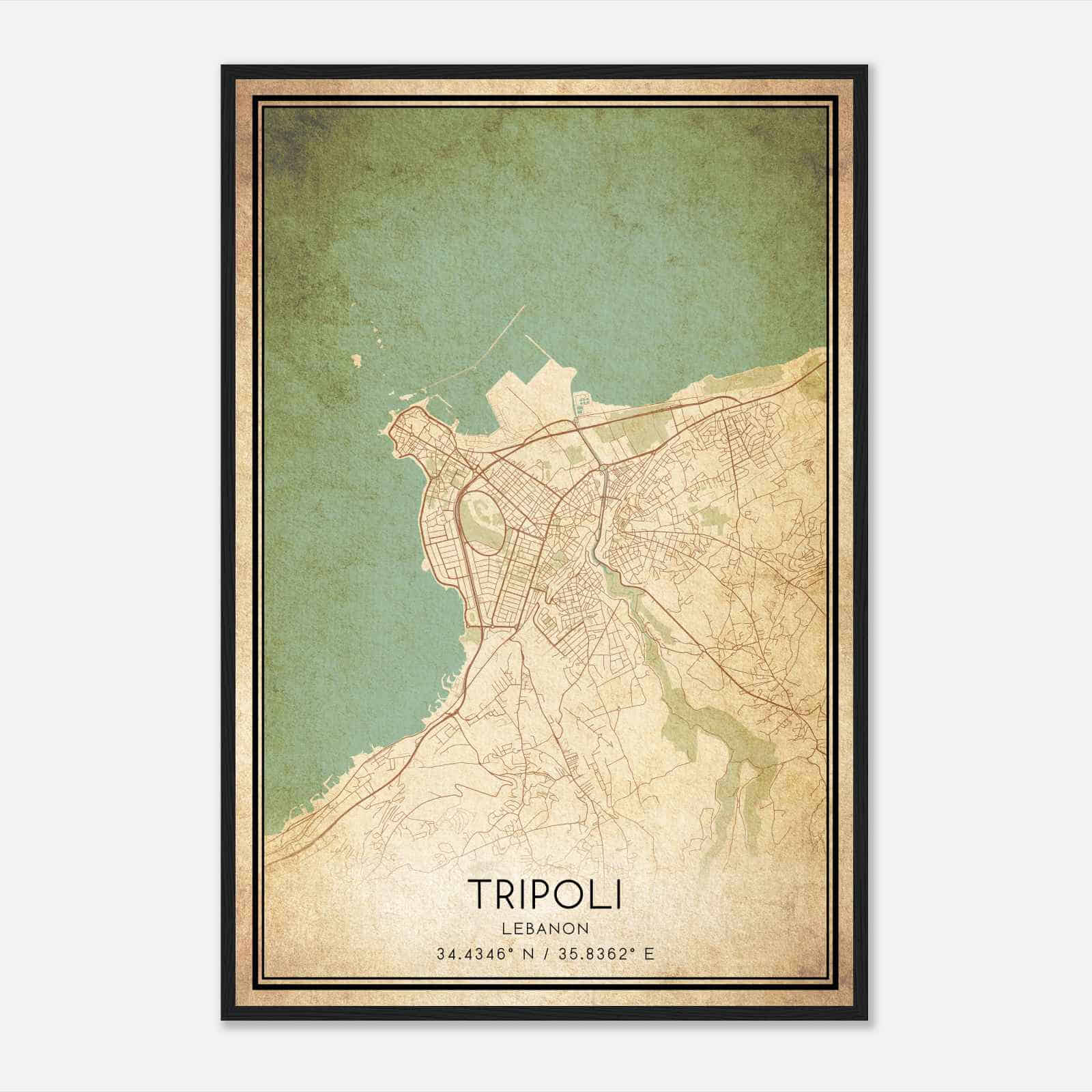 Vintage Tripoli Lebanon Map Poster, Tripoli City Road Wall Art Print
