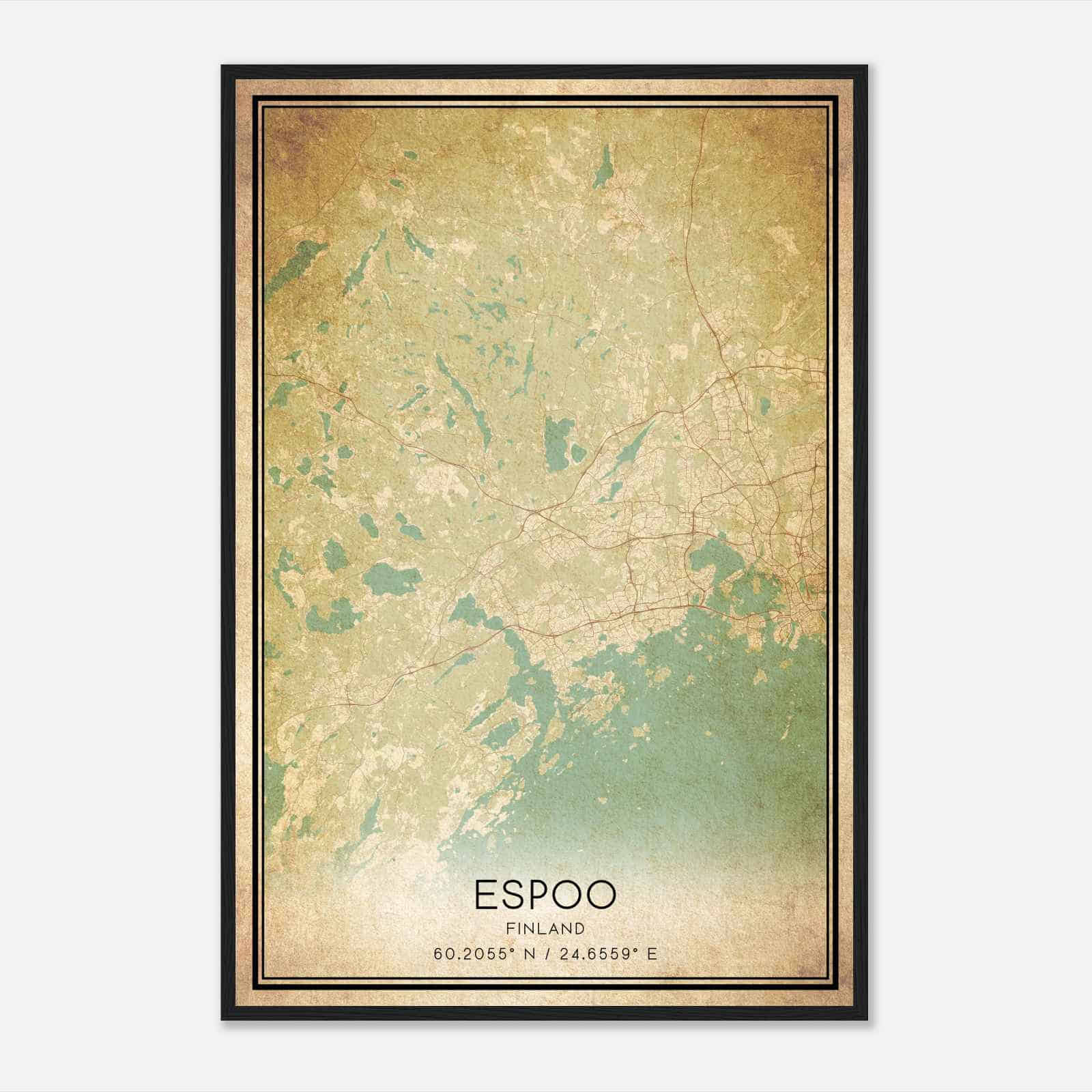 Vintage Espoo Finland Map Poster, Espoo City Road Wall Art Print