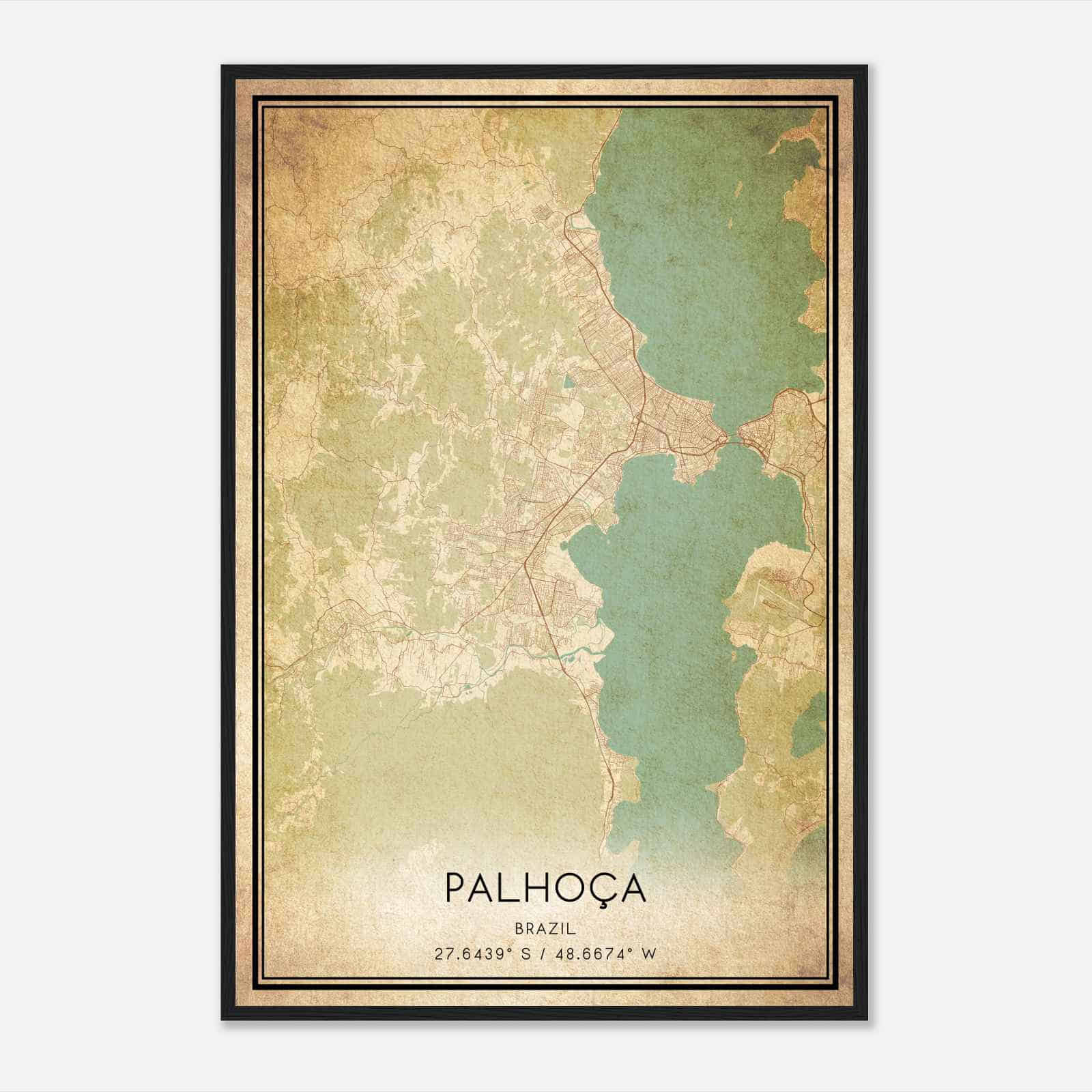Vintage Palhoca Brazil Map Poster, Palhoca City Road Wall Art Print
